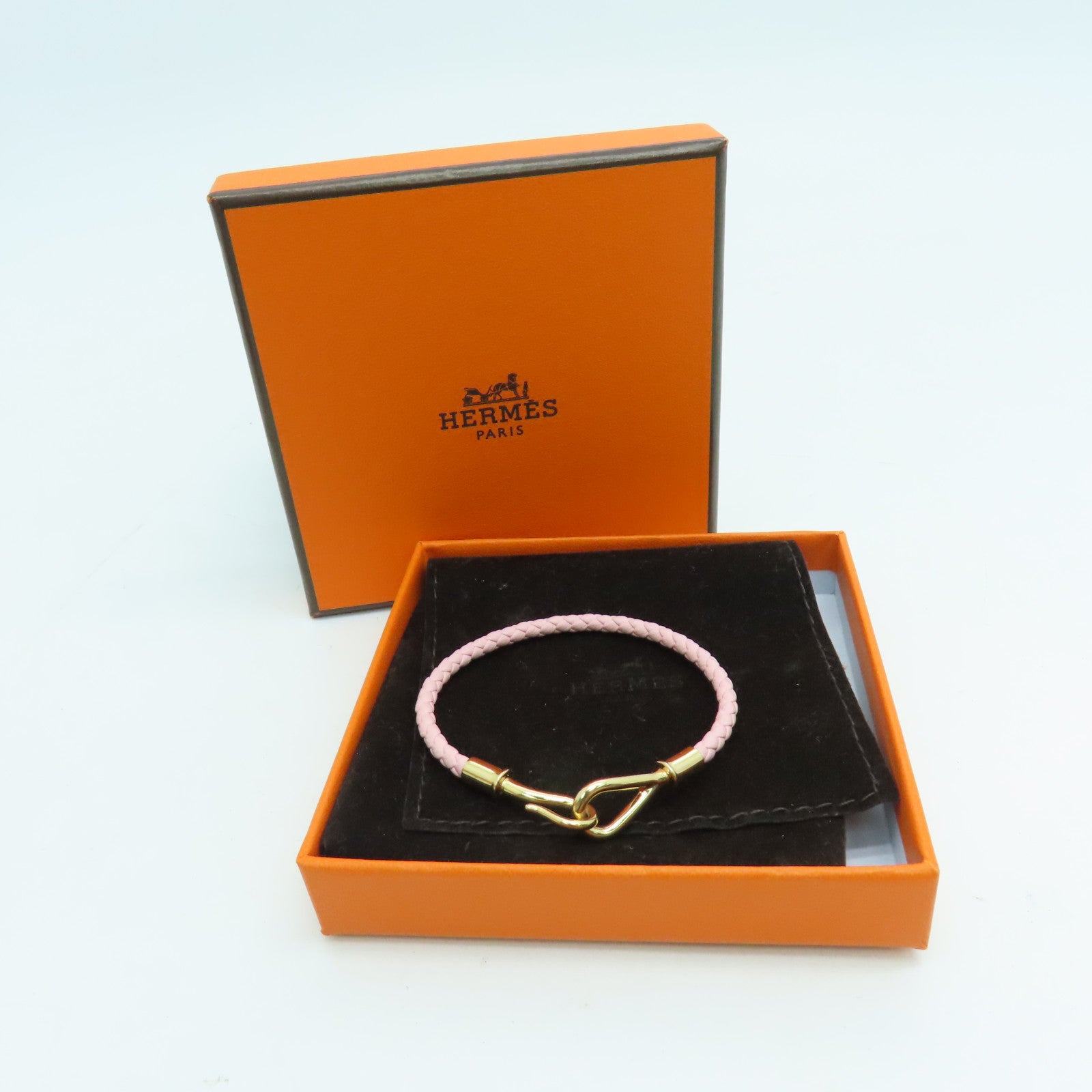 HERMES Swift皮革Jumbo Bracelet銀扣手錬粉紅色