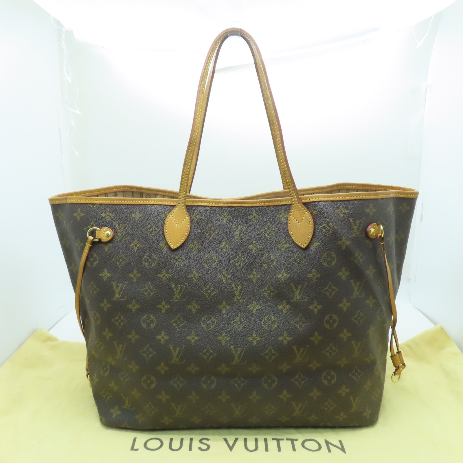 LOUIS VUITTON Monogram Neverfull GM金扣手挽袋啡色