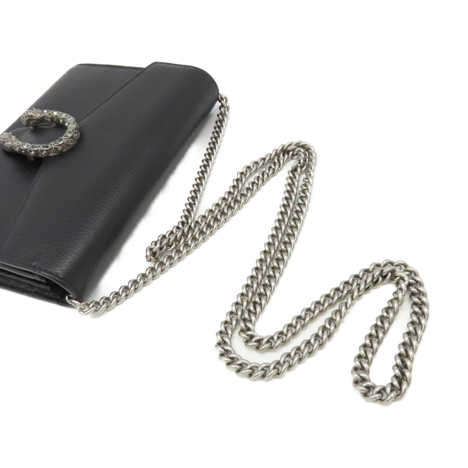 GUCCI 牛皮皮革Dionysus GG Supreme Chain Shoulder Bag銀扣鏈帶肩背袋黑色