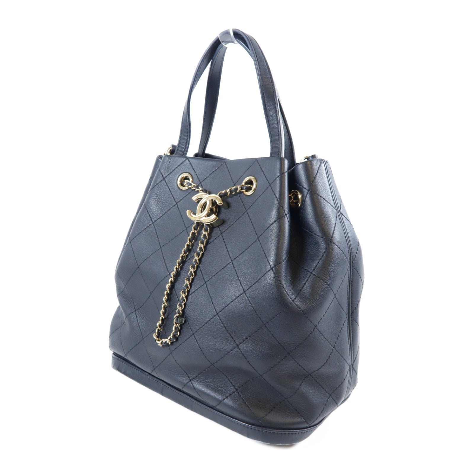 CHANEL 菱格牛皮皮革Chain Shoulder Bag金扣手挽肩背兩用袋黑色
