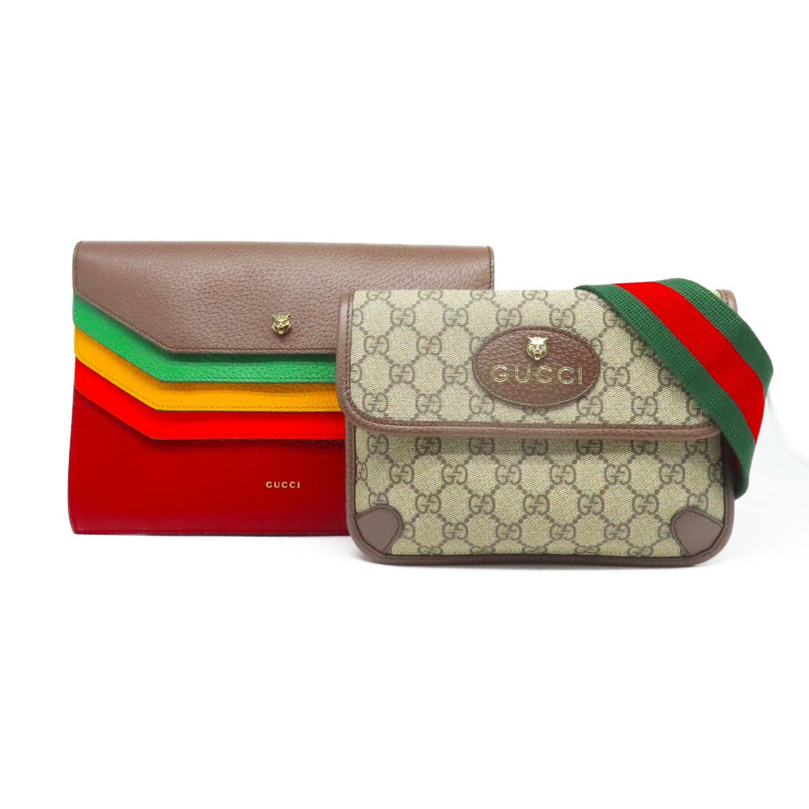 GUCCI 塗層帆布Neo Vintage GG Supreme Belt Bag金扣肩背袋啡色/彩色