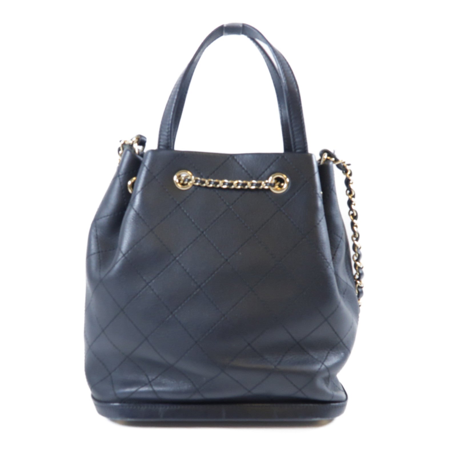 CHANEL 菱格牛皮皮革Chain Shoulder Bag金扣手挽肩背兩用袋黑色
