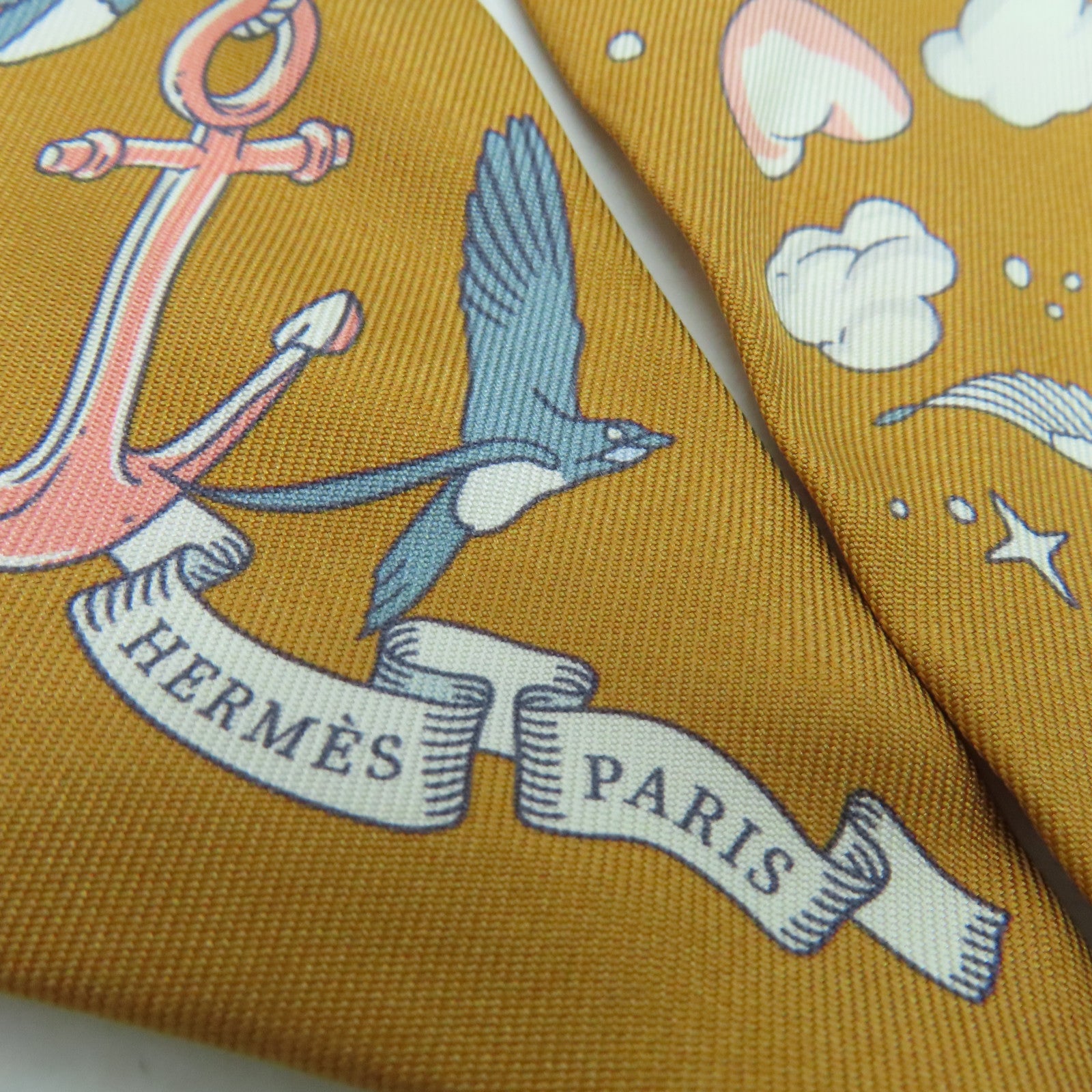 HERMES 絲質Twilly絲巾灰色/啡色