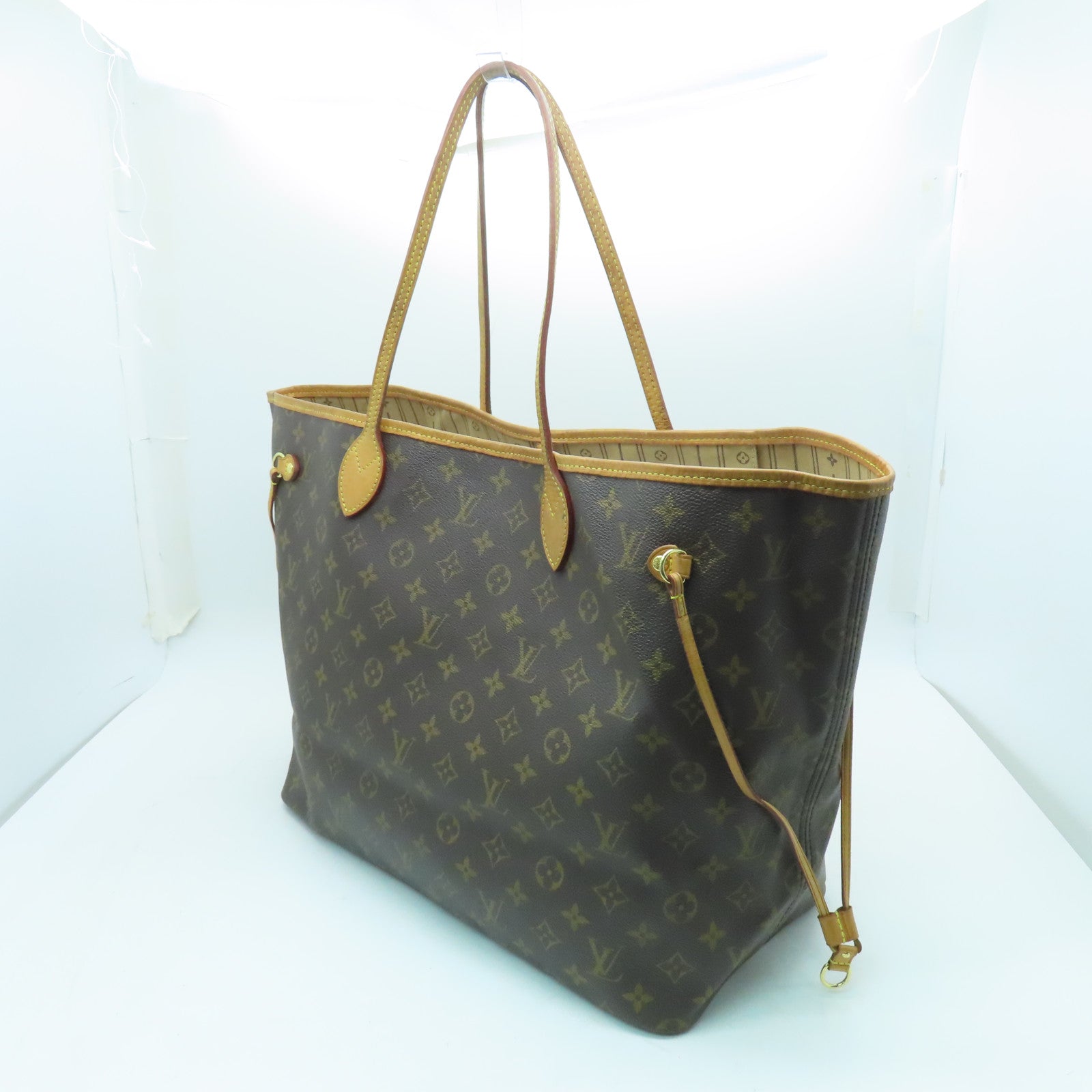 LOUIS VUITTON Monogram Neverfull GM金扣手挽袋啡色