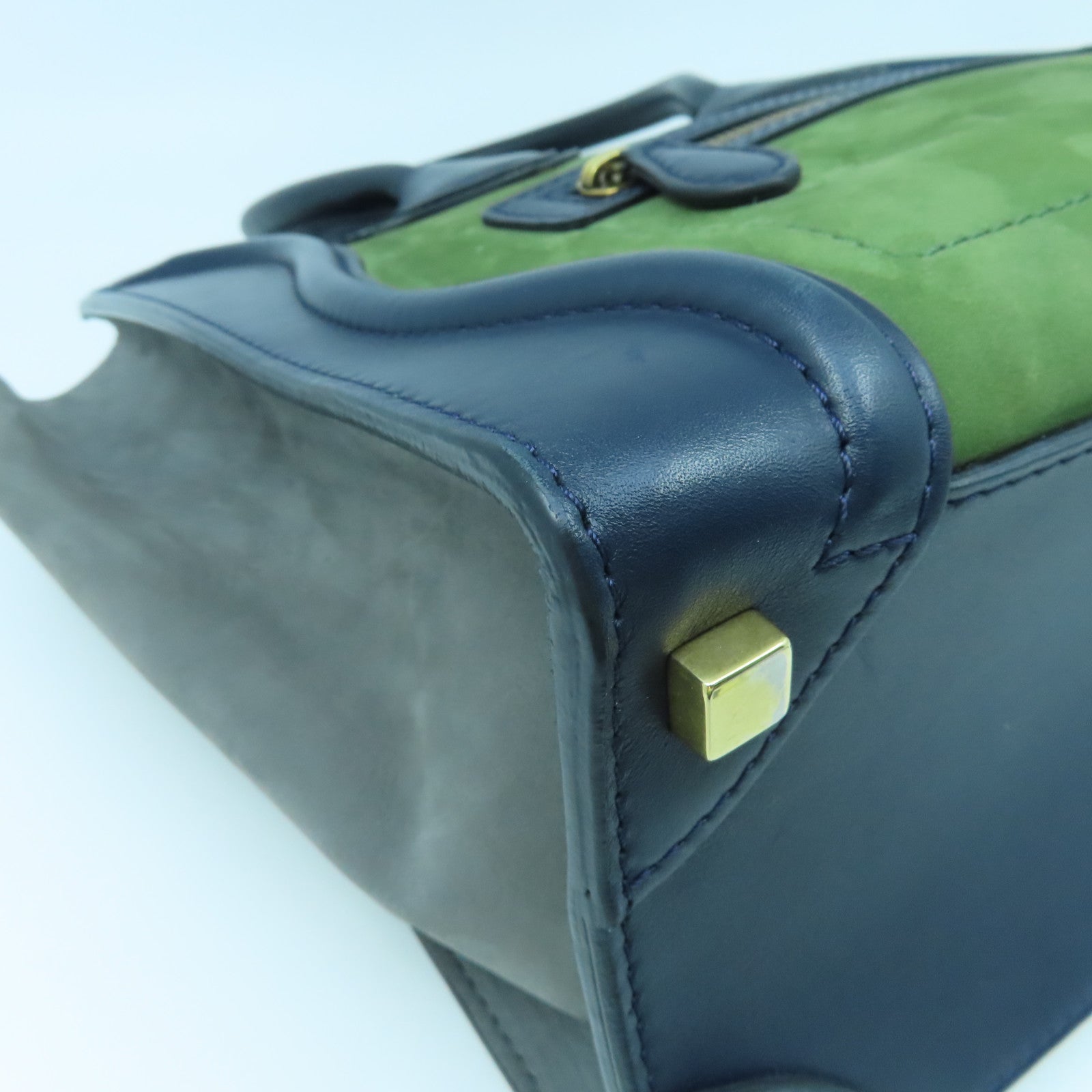 CELINE 牛皮皮革Micro Luggage金扣手挽袋綠色藍色