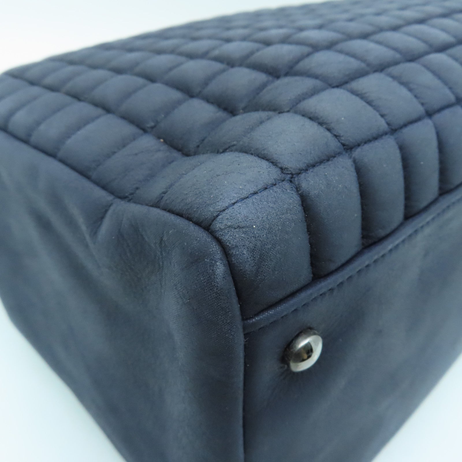 CHANEL 【激減優惠】牛皮皮革Chian Shoulder Bag銀扣鏈帶肩背袋深藍色