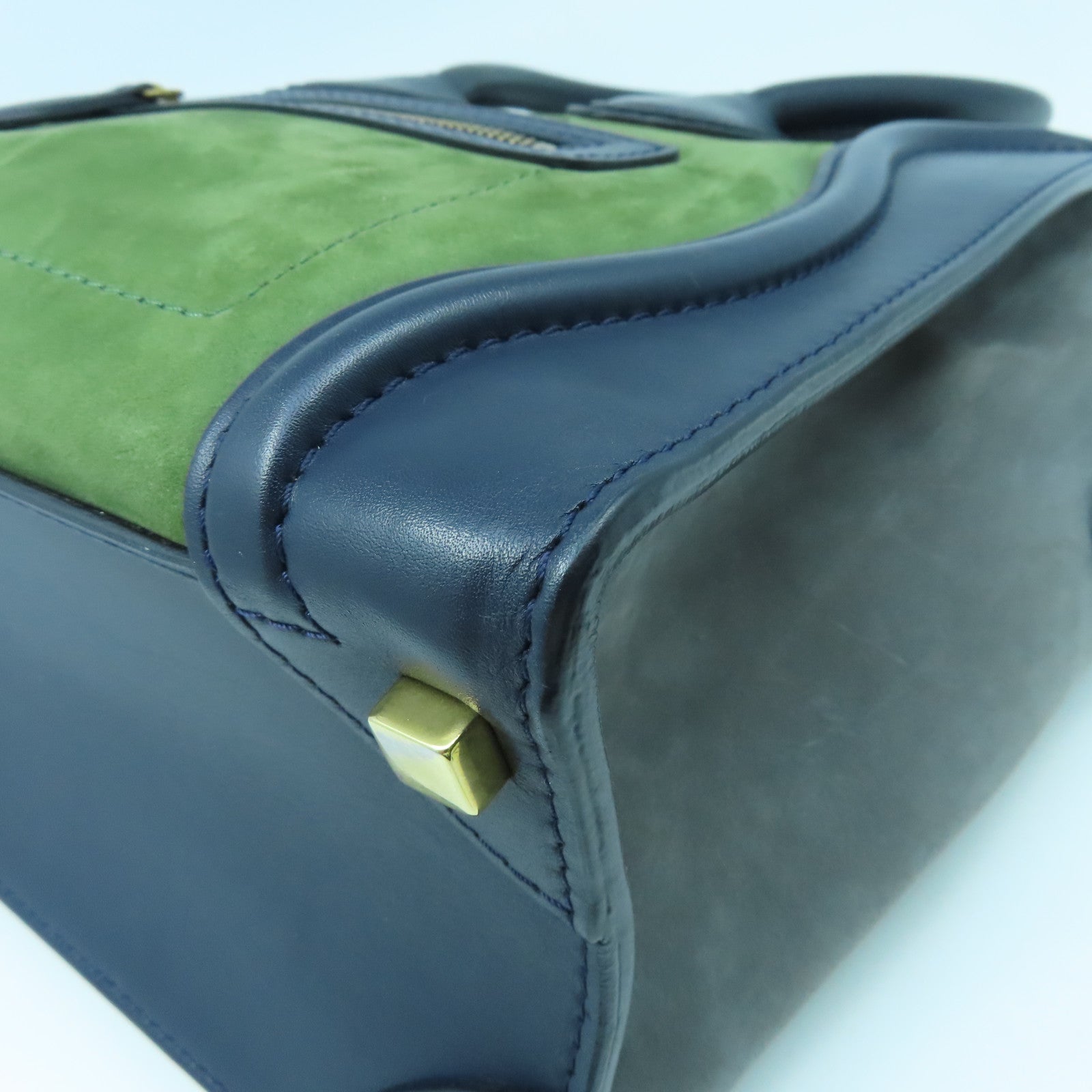 CELINE 牛皮皮革Micro Luggage金扣手挽袋綠色藍色