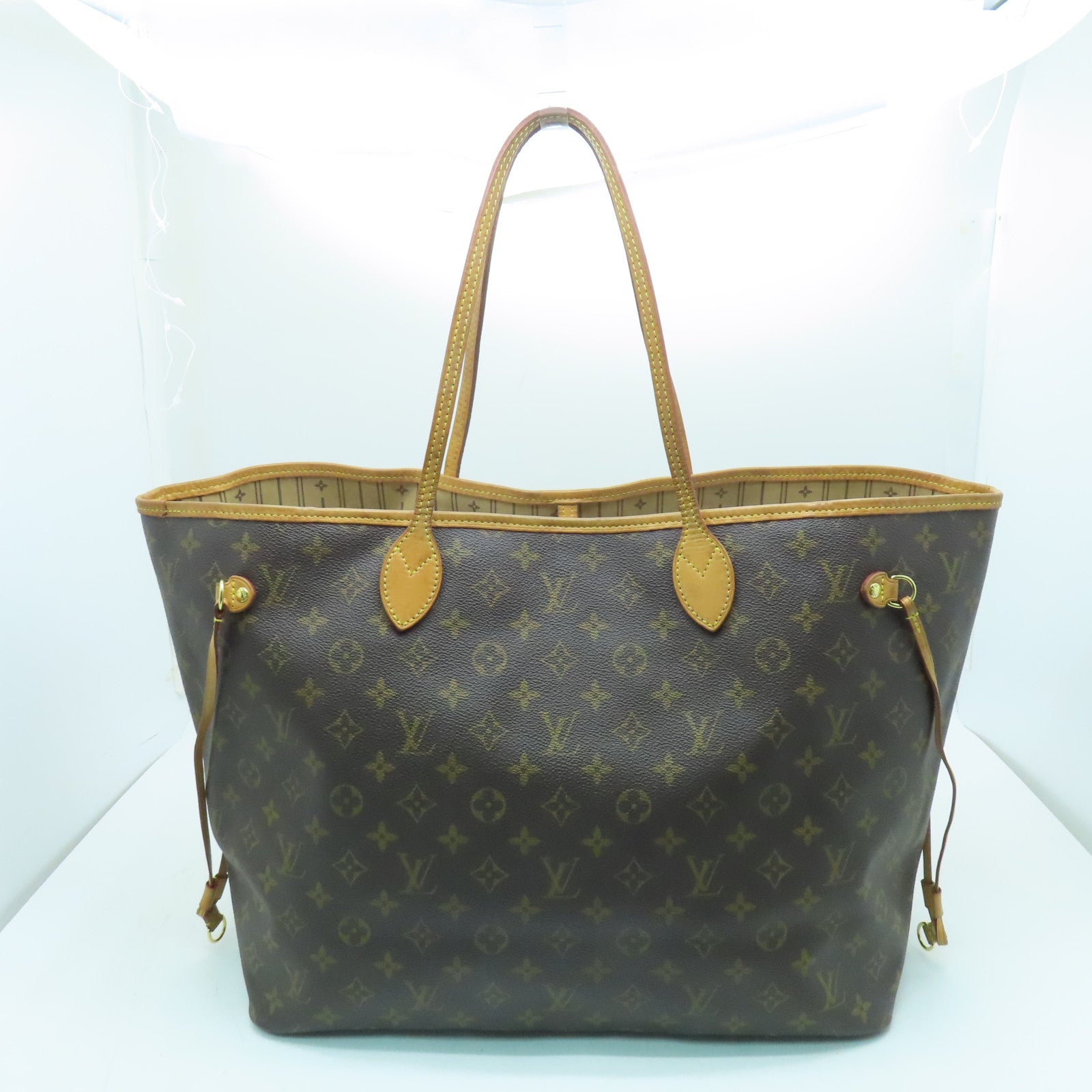 LOUIS VUITTON Monogram Neverfull GM金扣手挽袋啡色