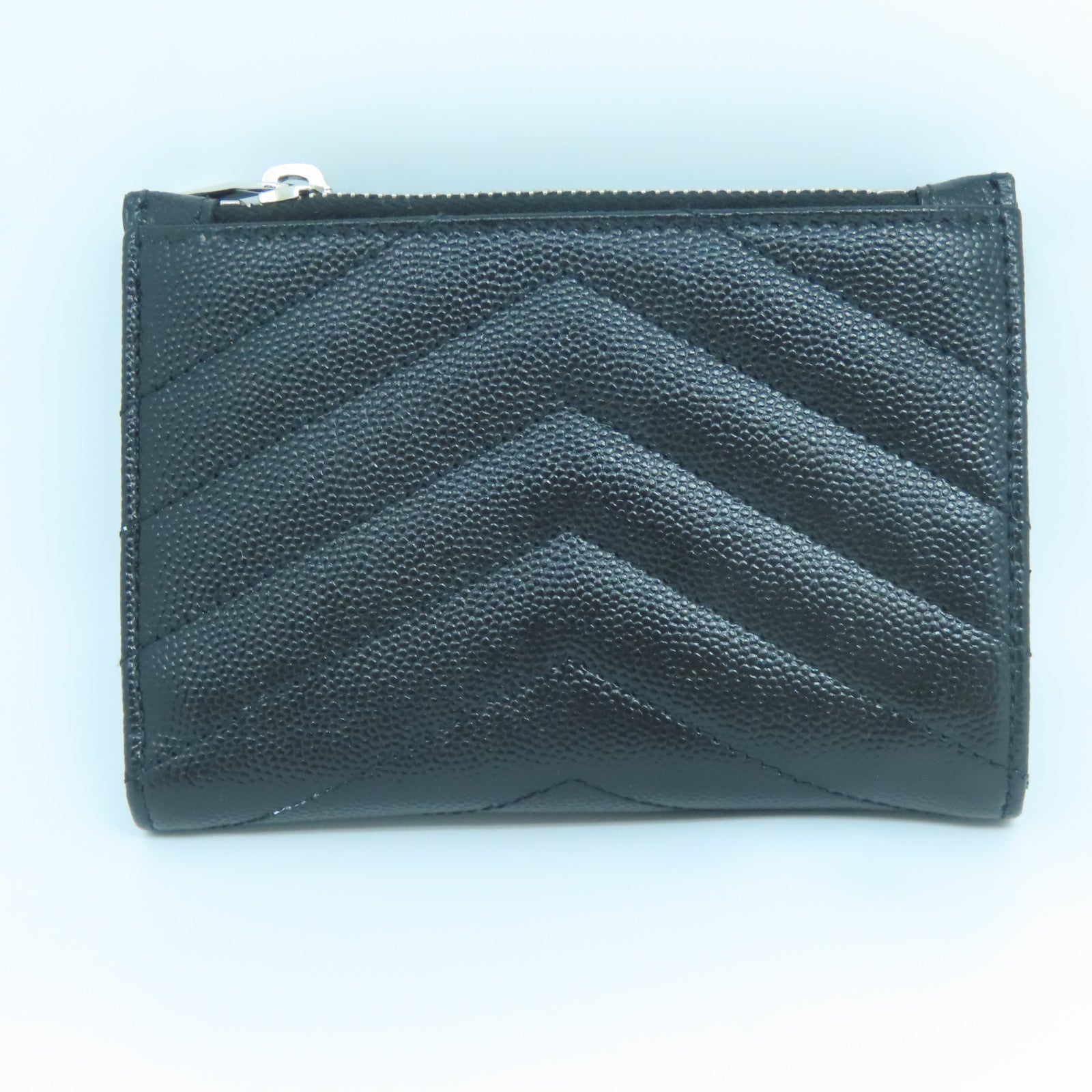 YVES SAINT LAURENT 牛皮皮革Wallet銀扣錢包黑色
