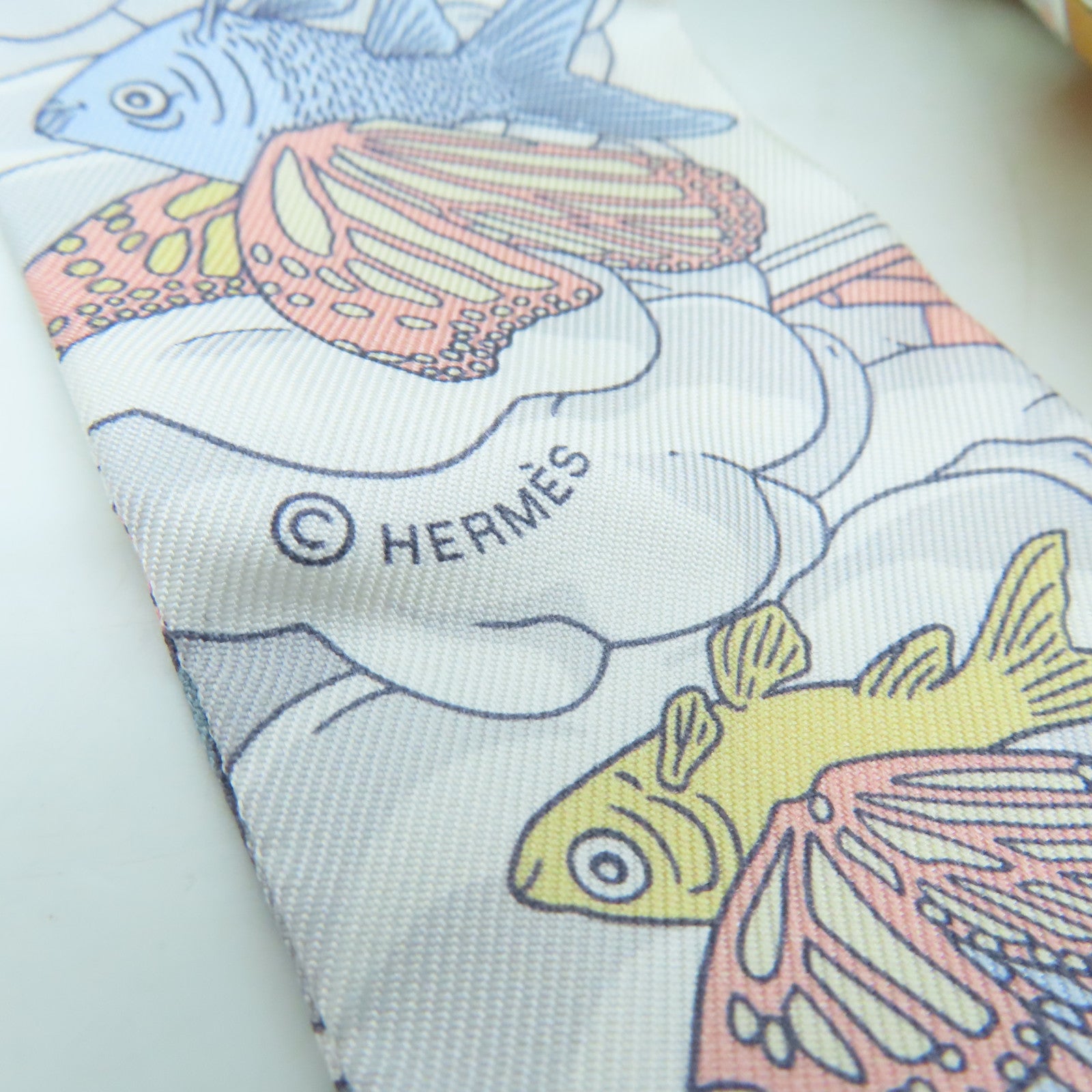 HERMES 絲質Twilly絲巾灰色/啡色