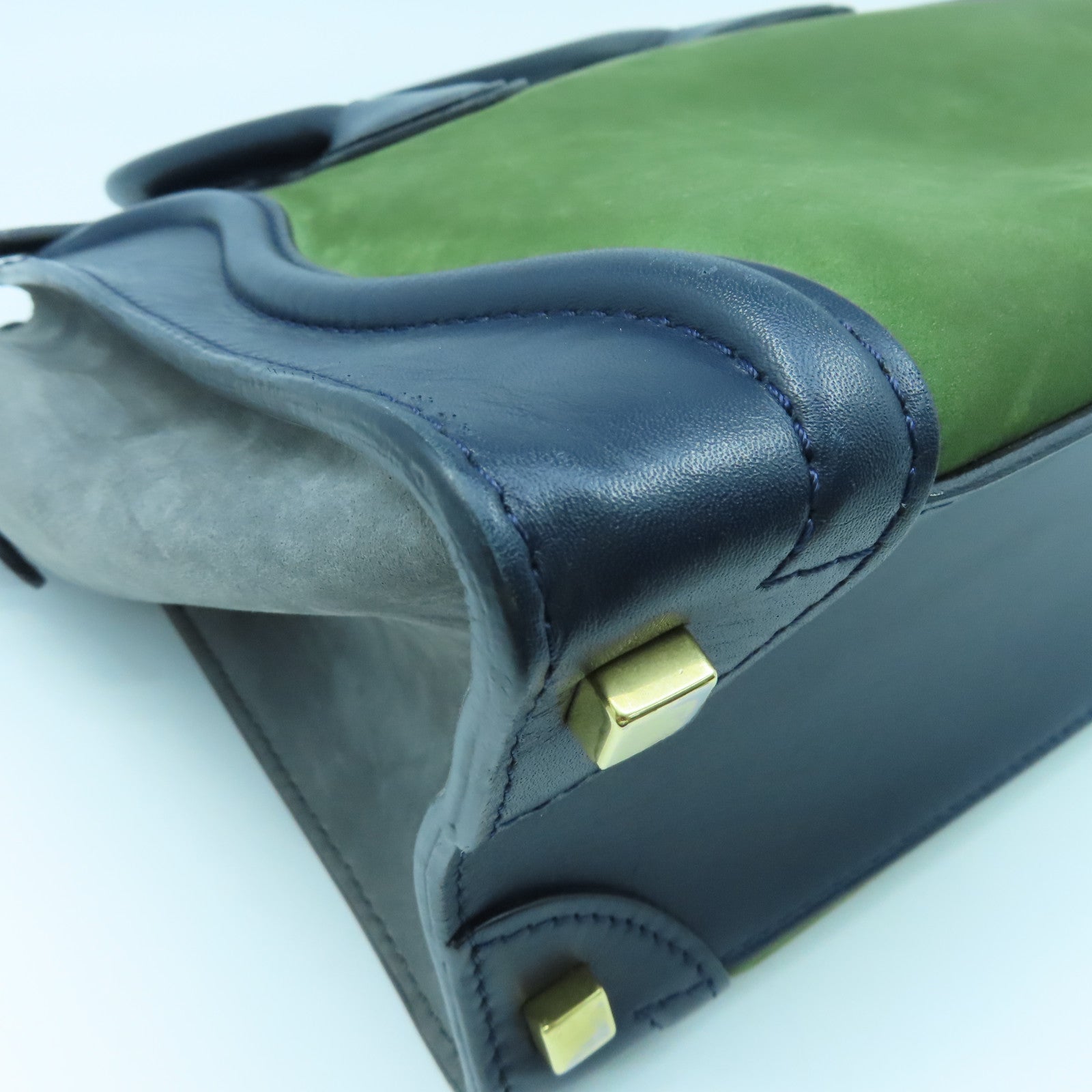 CELINE 牛皮皮革Micro Luggage金扣手挽袋綠色藍色