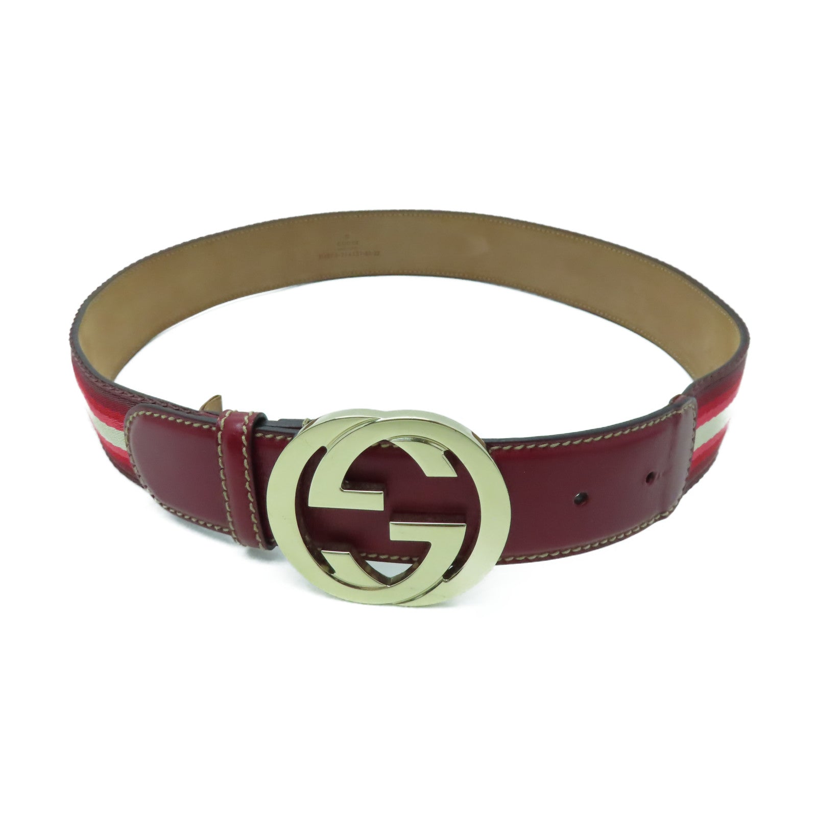 GUCCI 帆布Belt金扣皮帶紅色