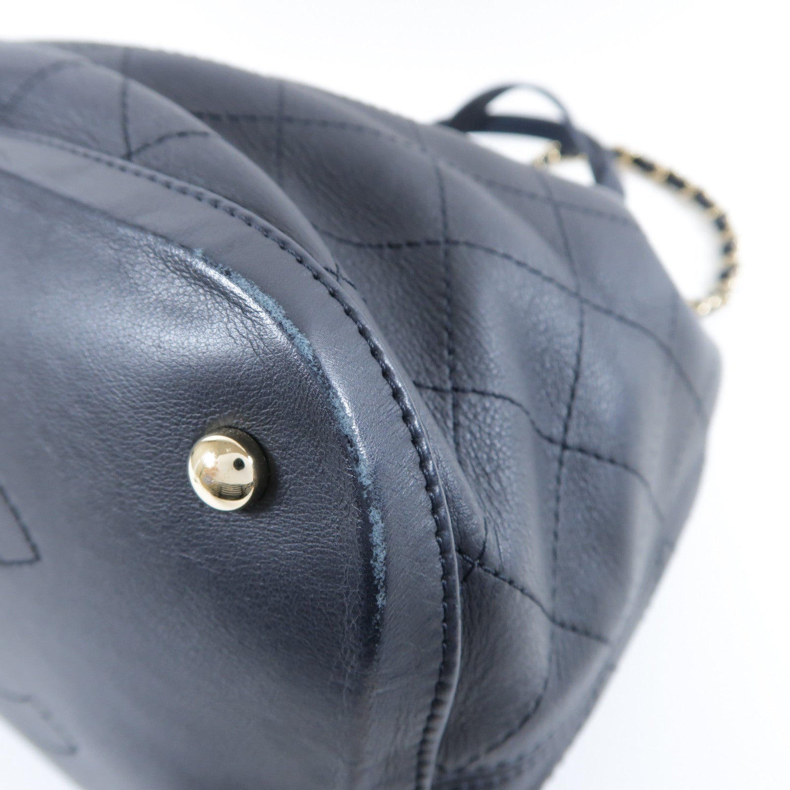 CHANEL 菱格牛皮皮革Chain Shoulder Bag金扣手挽肩背兩用袋黑色