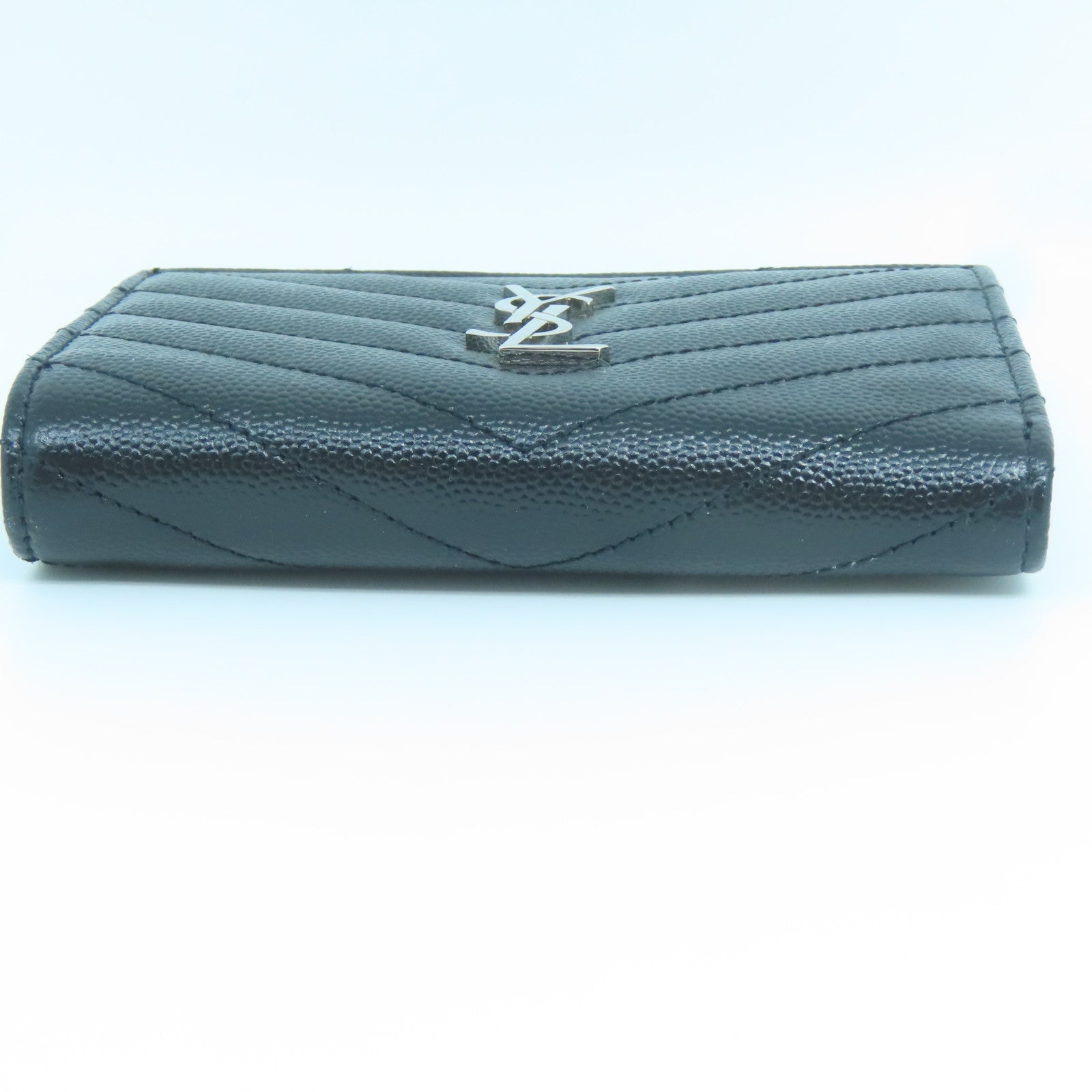 YVES SAINT LAURENT 牛皮皮革Wallet銀扣錢包黑色