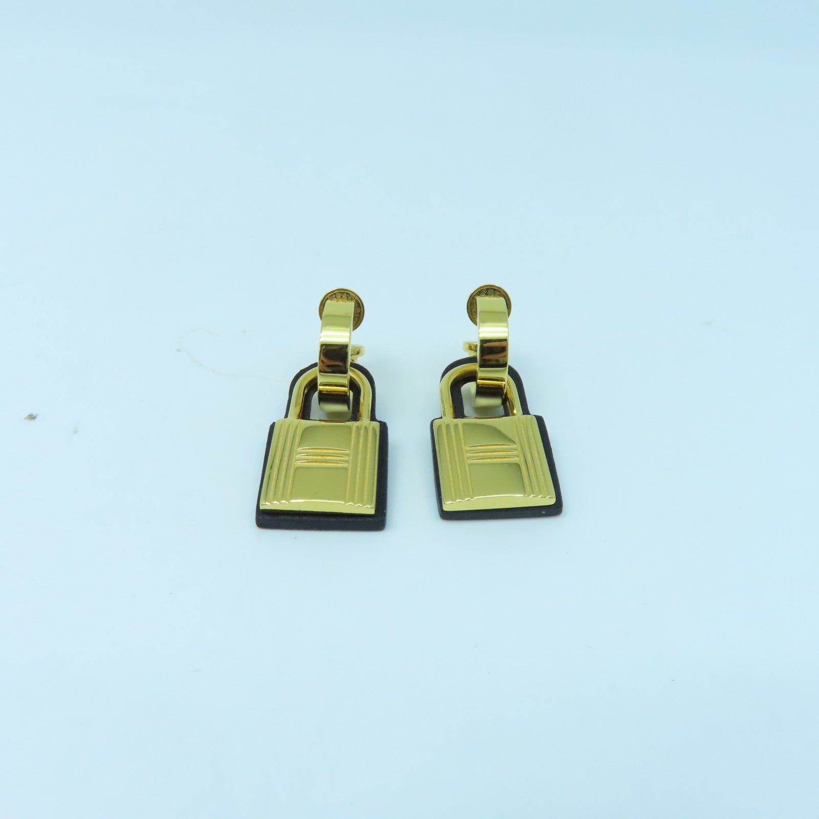 HERMES 金屬/皮革O`Kelly Earrings耳環金色/黑色