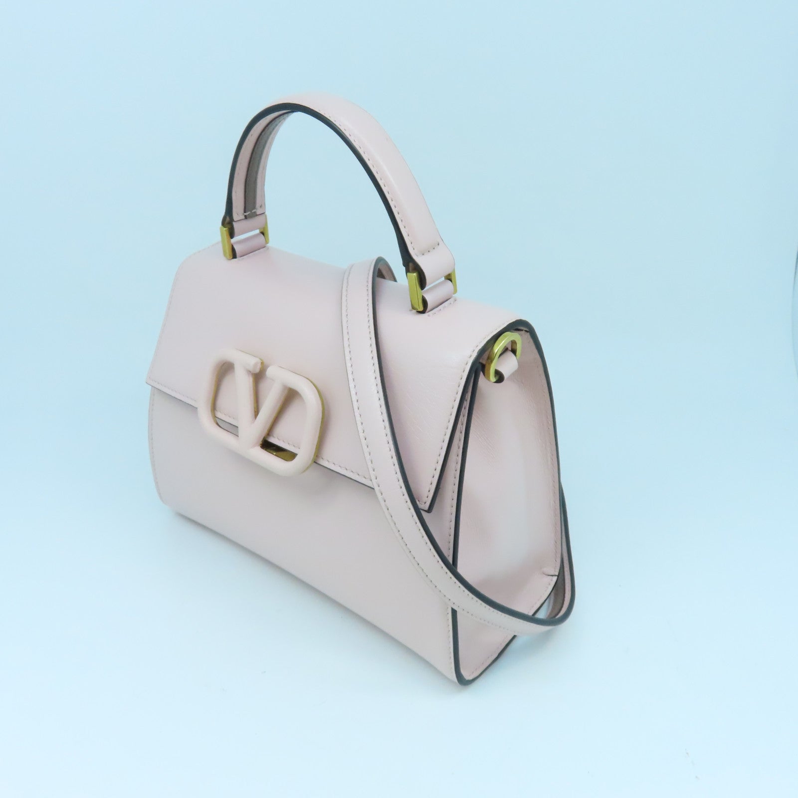 Valentino 【激減優惠】牛皮皮革Vsling Grainy Bag金扣手挽肩背兩用袋粉紅色