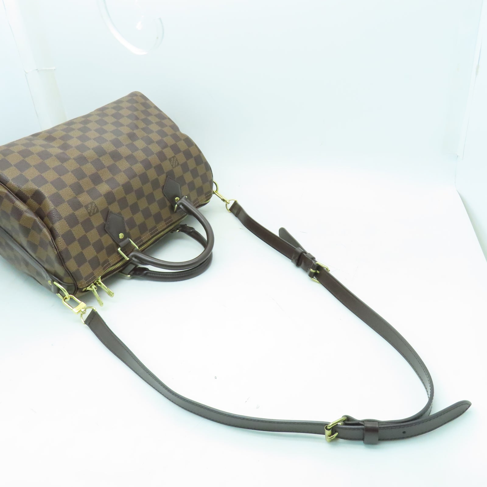 LOUIS VUITTON Damier Speedy Bandouliere 30金扣手挽肩背兩用袋啡色