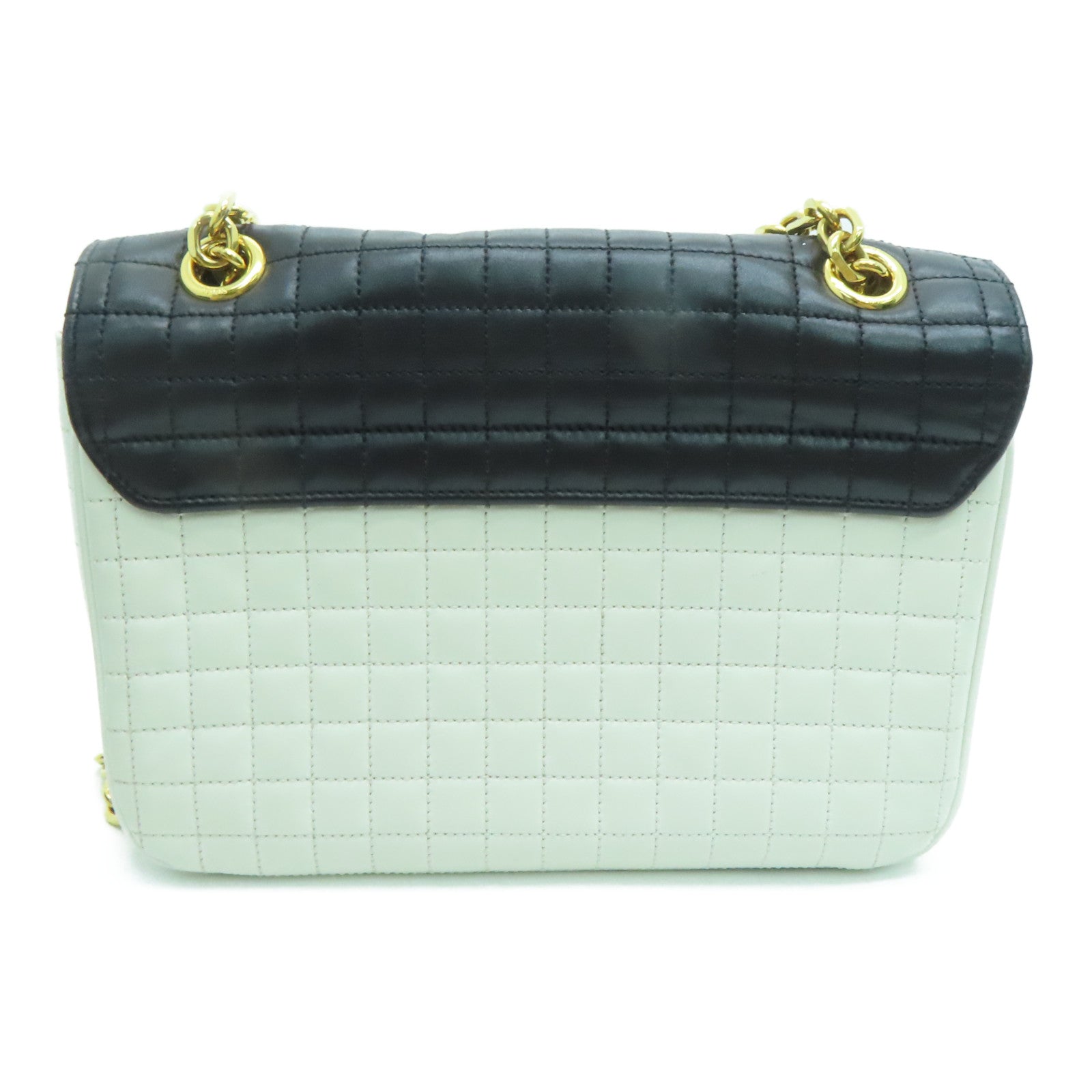 CELINE 羊皮皮革Chain Shoulder Bag金扣链带肩背袋白色黑色