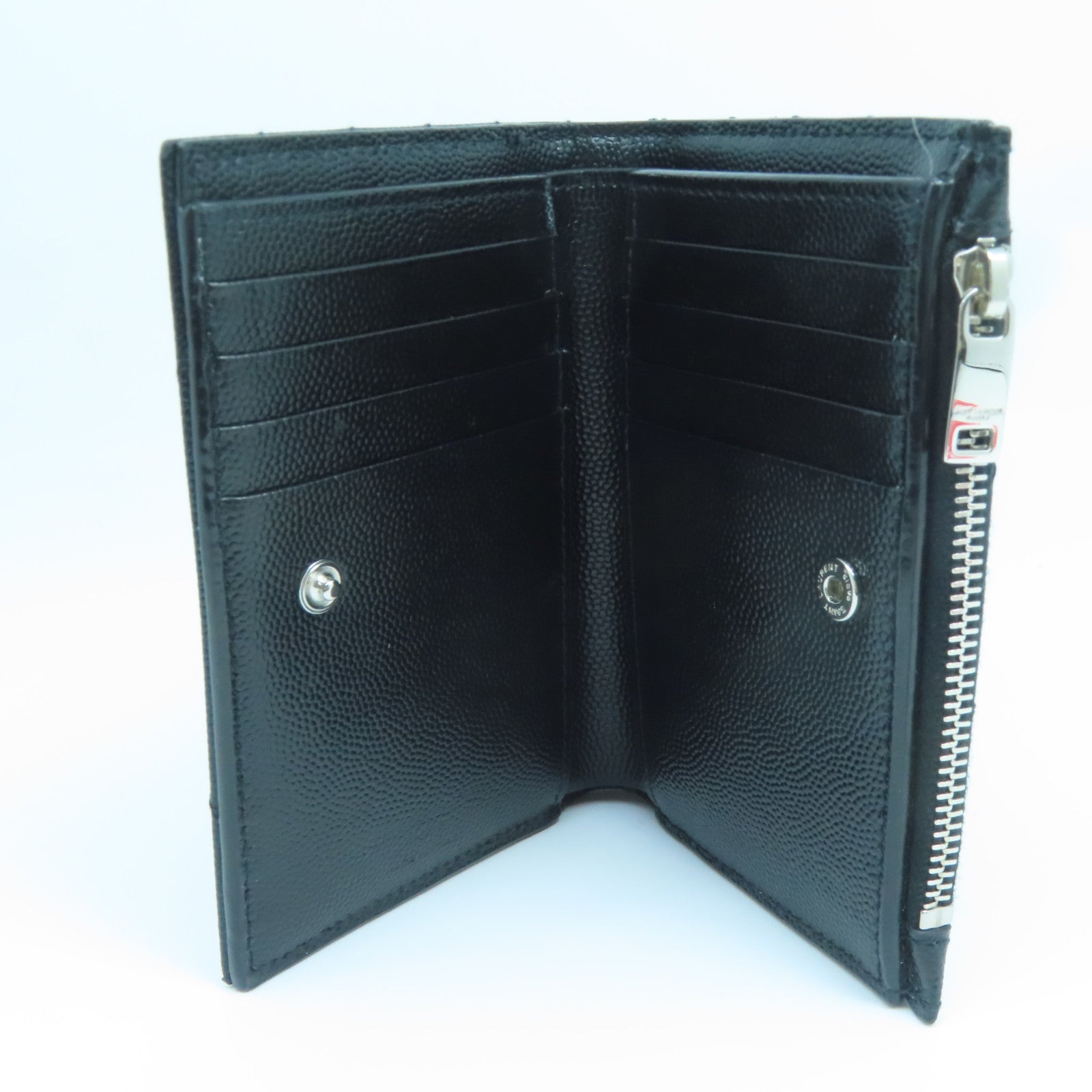 YVES SAINT LAURENT 牛皮皮革Wallet銀扣錢包黑色
