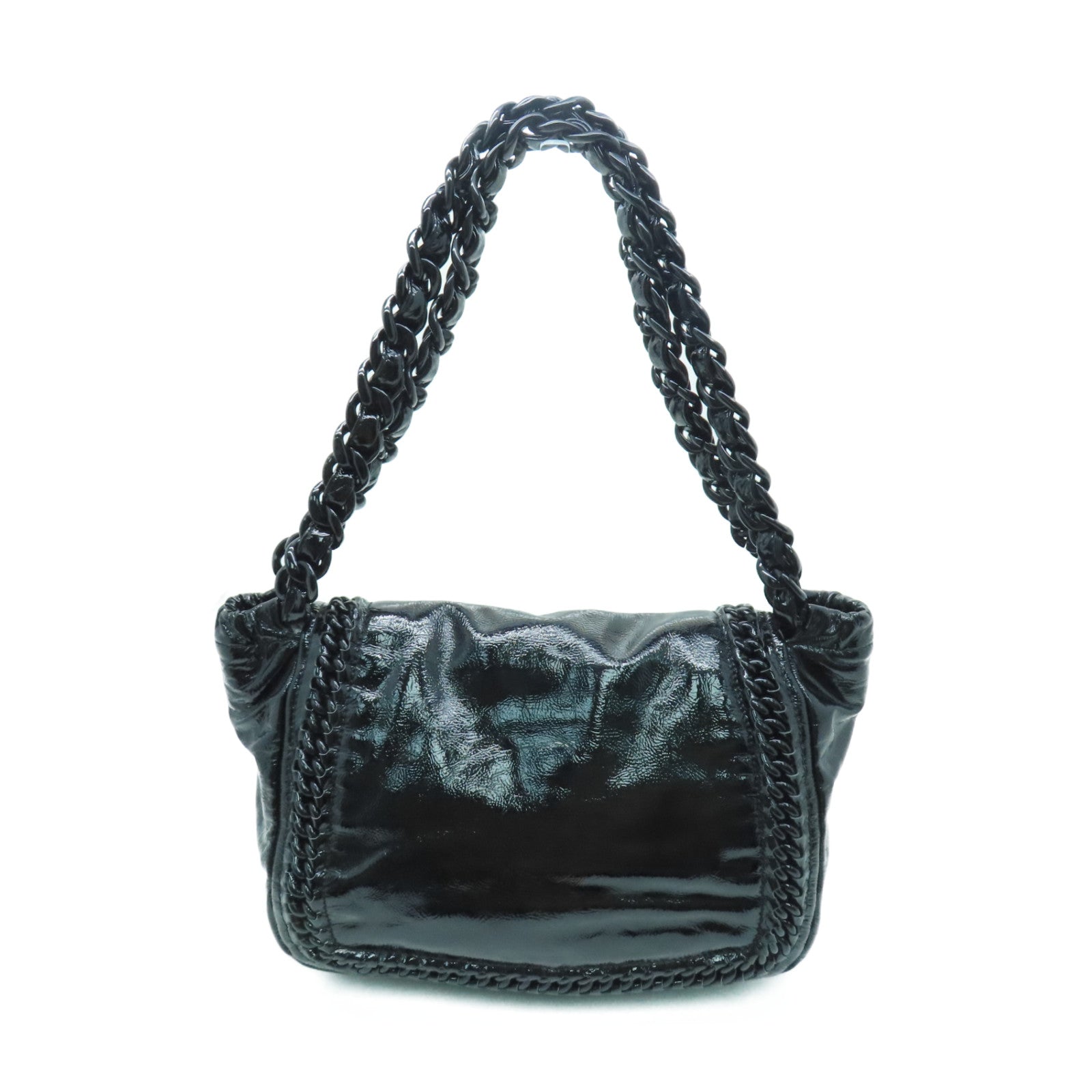CHANEL 【激減優惠】漆皮皮革Chain Shoulder銀扣鏈帶肩背袋黑色