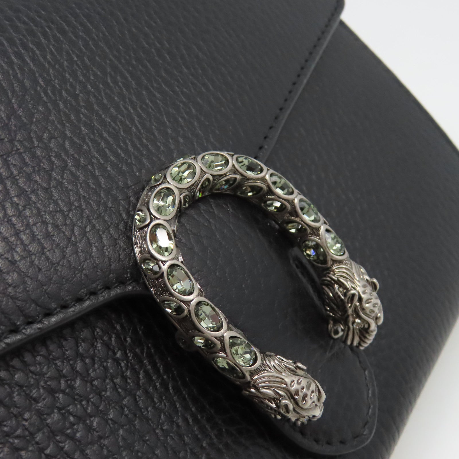 GUCCI 牛皮皮革Dionysus GG Supreme Chain Shoulder Bag銀扣鏈帶肩背袋黑色