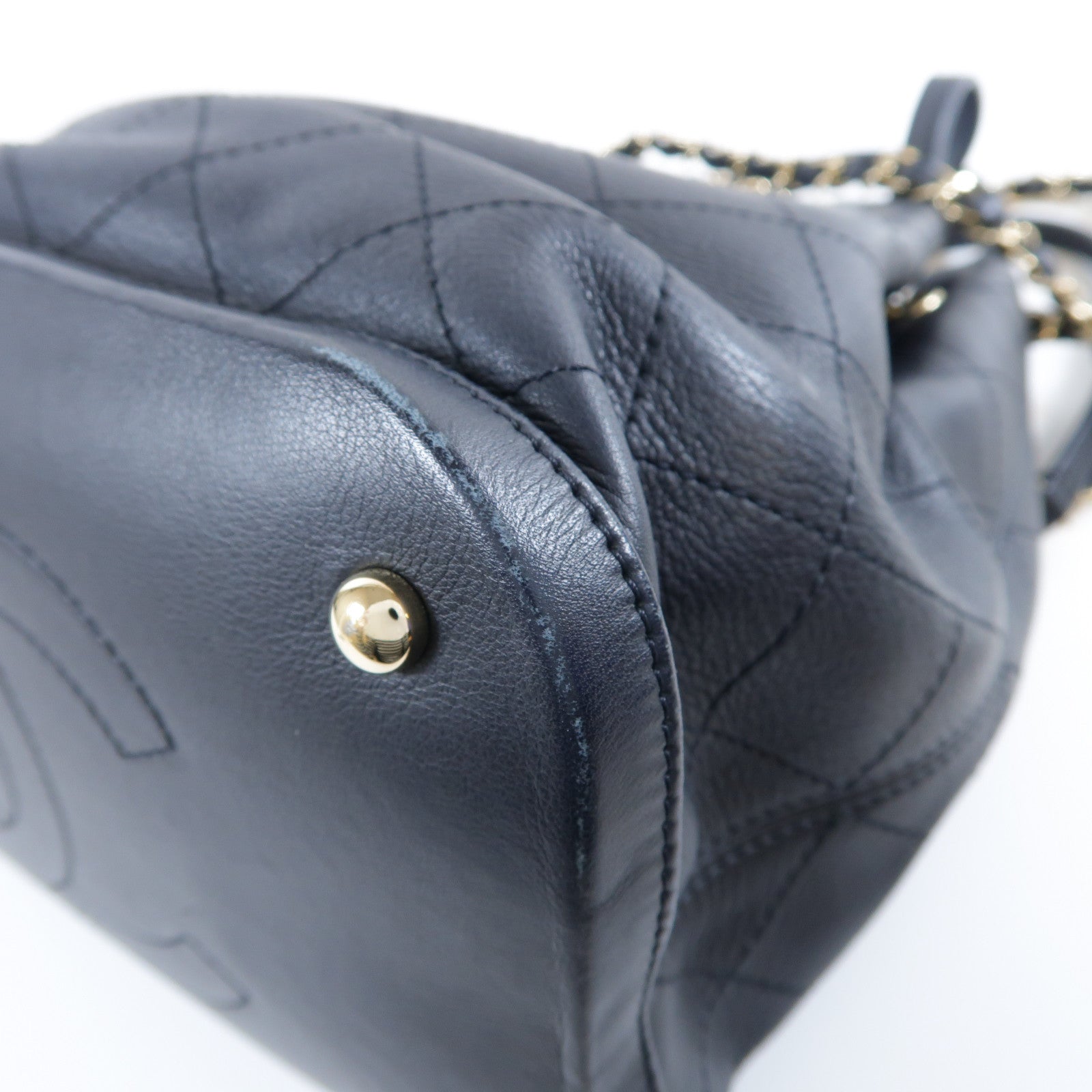 CHANEL 菱格牛皮皮革Chain Shoulder Bag金扣手挽肩背兩用袋黑色