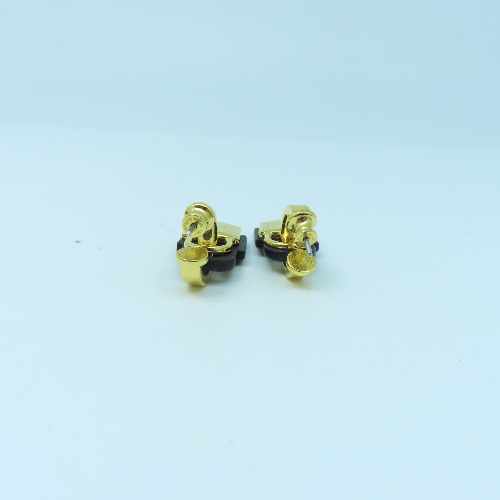 HERMES 金屬/皮革O`Kelly Earrings耳環金色/黑色