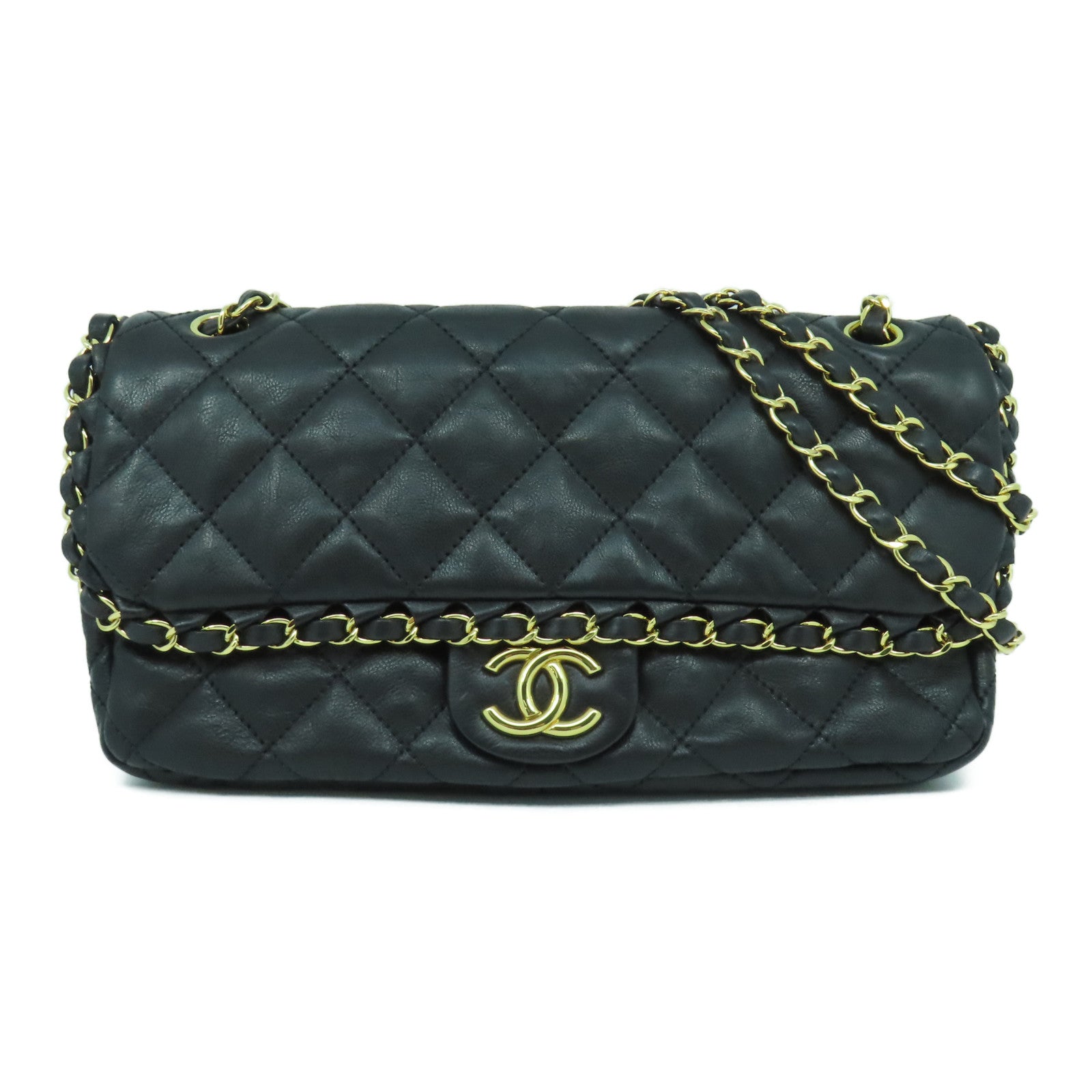 CHANEL 【激減優惠】菱格牛皮皮革Chain Shoulder Bag金扣鏈帶肩背袋黑色