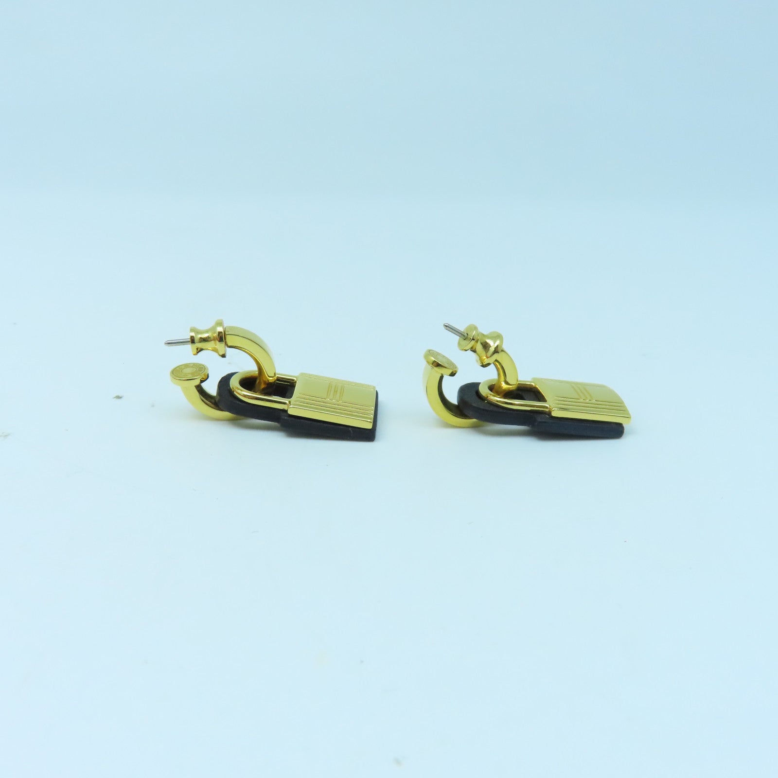 HERMES 金屬/皮革O`Kelly Earrings耳環金色/黑色