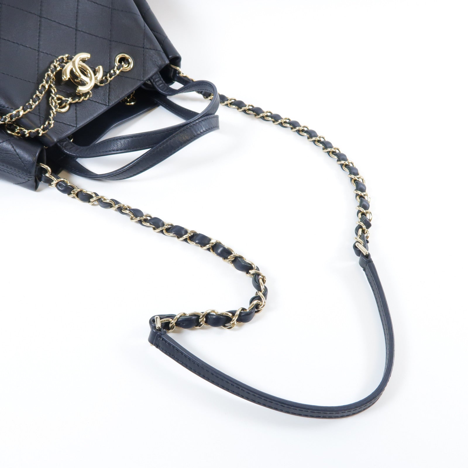CHANEL 菱格牛皮皮革Chain Shoulder Bag金扣手挽肩背兩用袋黑色