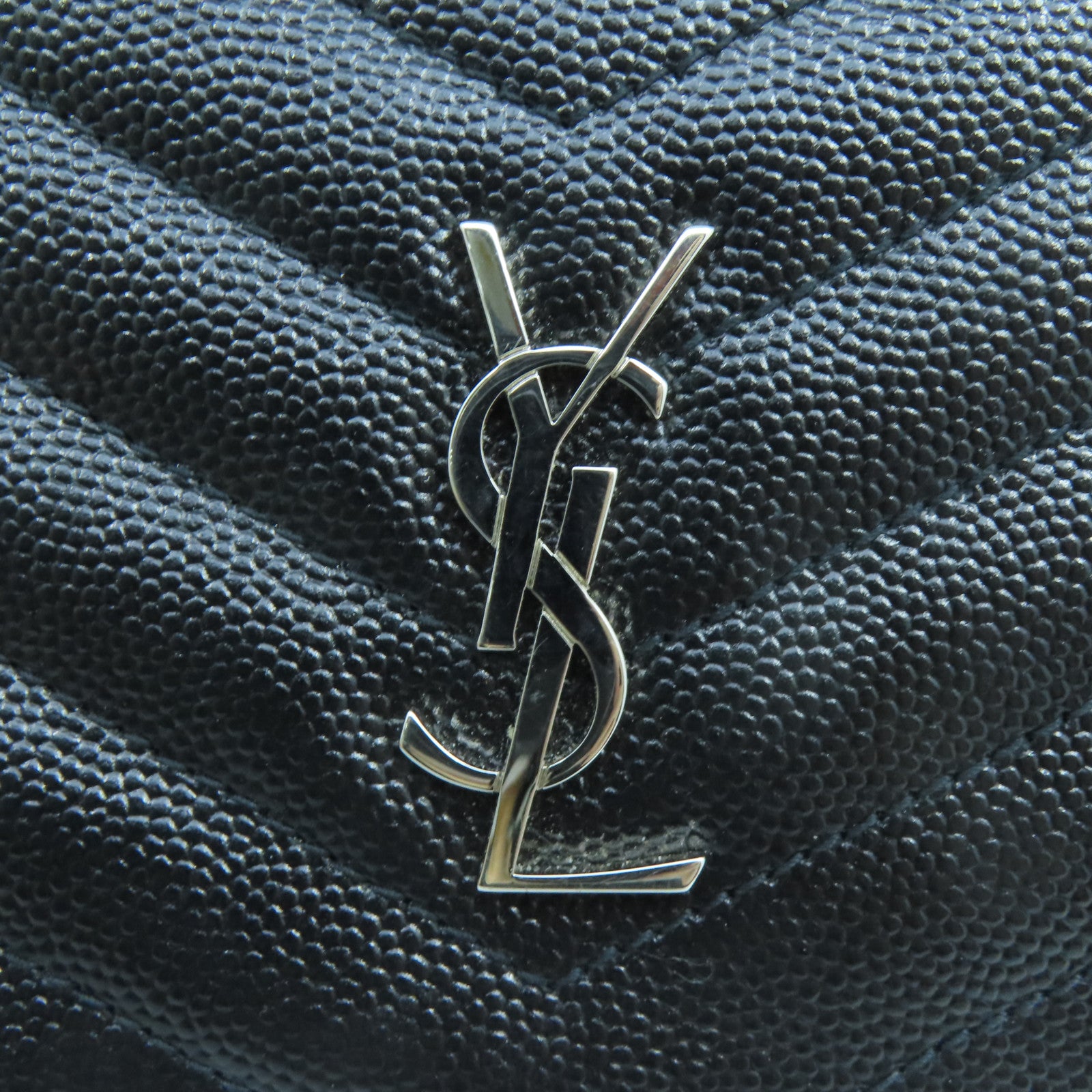 YVES SAINT LAURENT 牛皮皮革Wallet銀扣錢包黑色