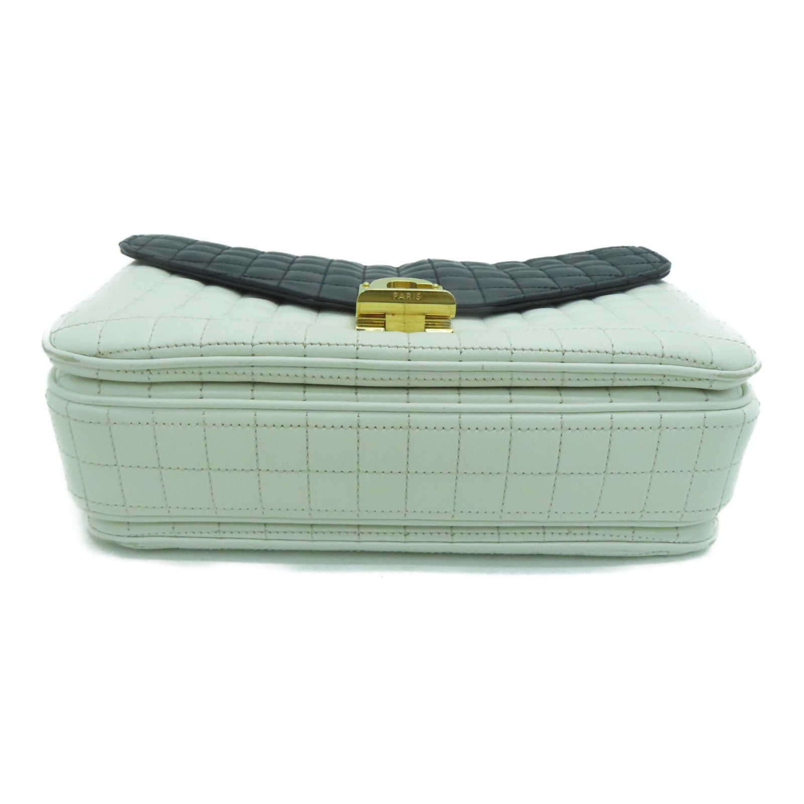 CELINE 羊皮皮革Chain Shoulder Bag金扣链带肩背袋白色黑色