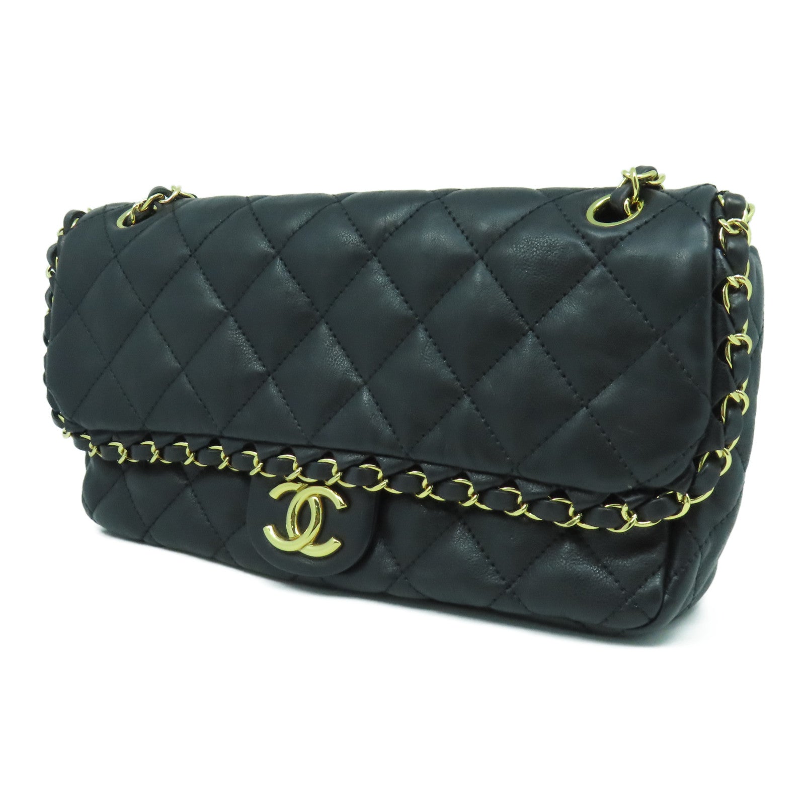 CHANEL 【激減優惠】菱格牛皮皮革Chain Shoulder Bag金扣鏈帶肩背袋黑色