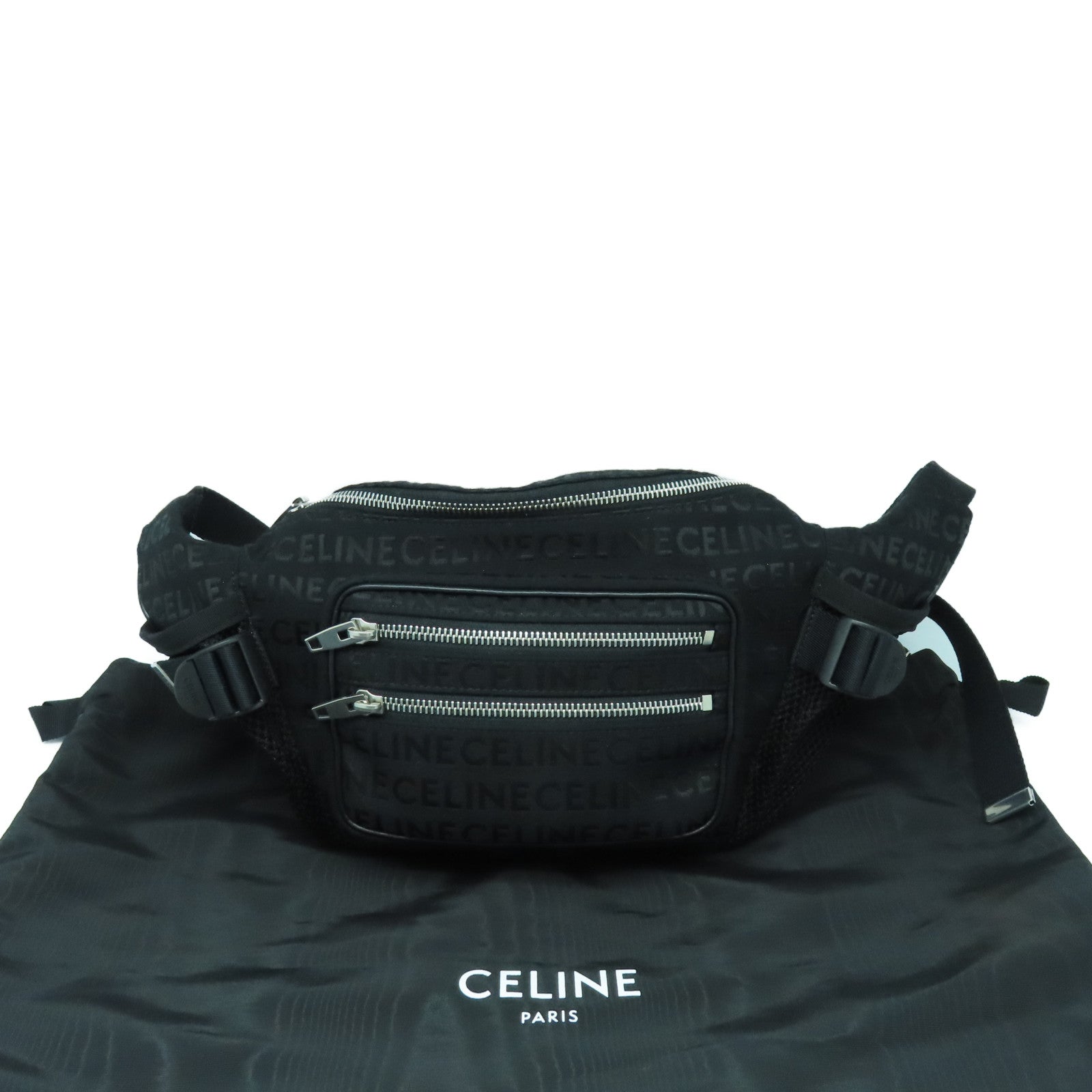 CELINE 帆布Logo Trekking Belt Bag银扣腰包黑色