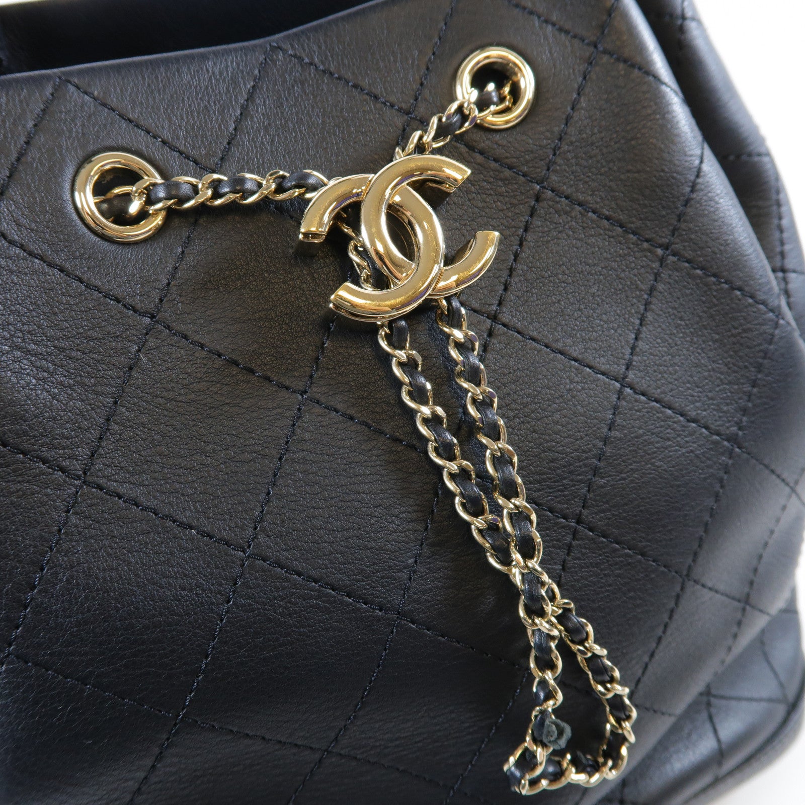CHANEL 菱格牛皮皮革Chain Shoulder Bag金扣手挽肩背兩用袋黑色