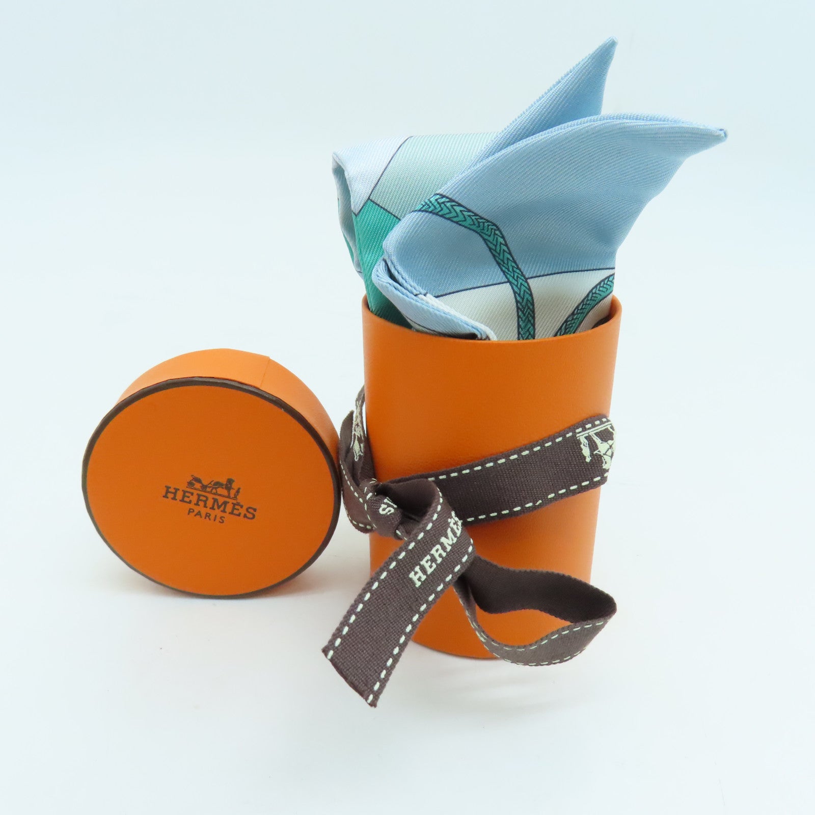 HERMES 絲質Twilly絲巾藍色