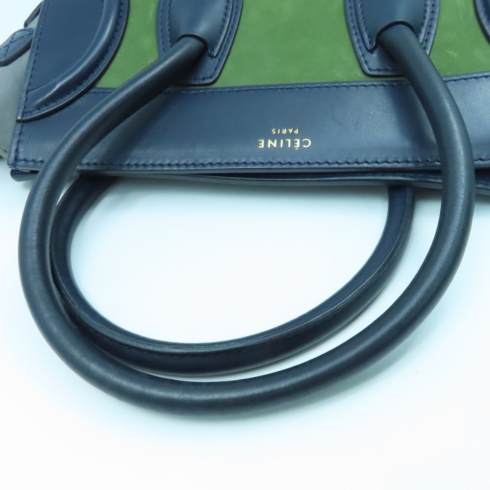 CELINE 牛皮皮革Micro Luggage金扣手挽袋綠色藍色