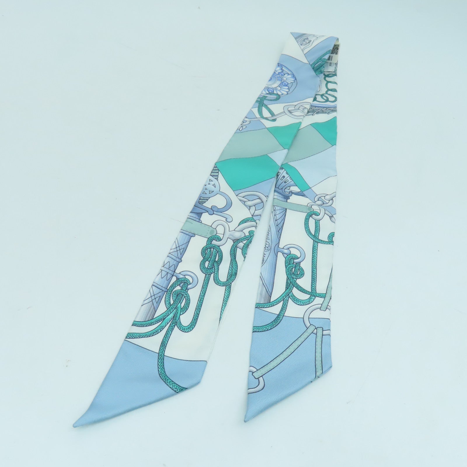HERMES 【激減優惠】絲質Twilly絲巾藍色/綠色