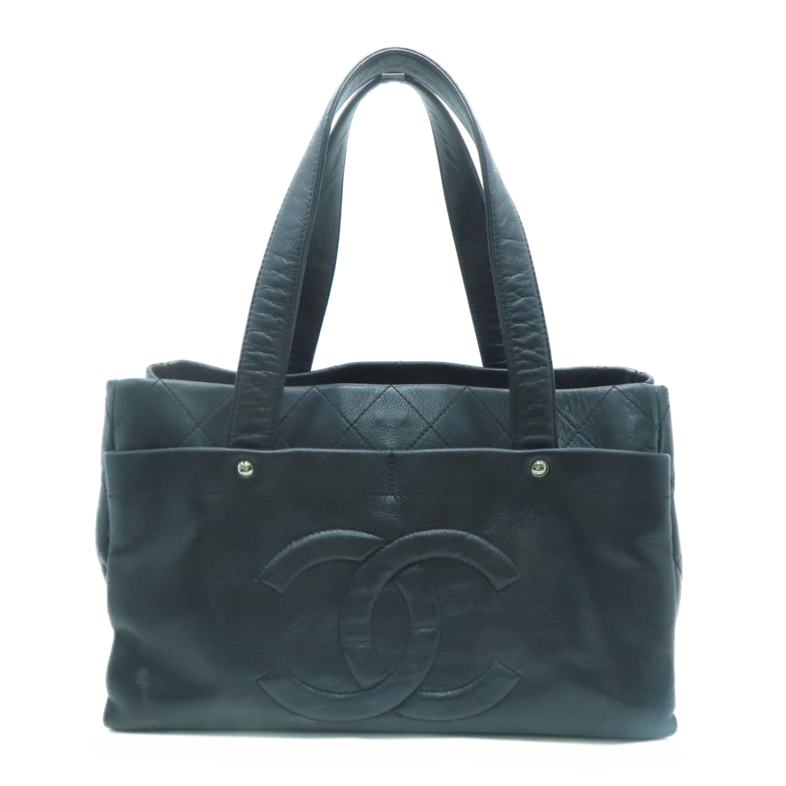 CHANEL 菱格牛皮皮革Shoulder Bag银扣肩背袋黑色