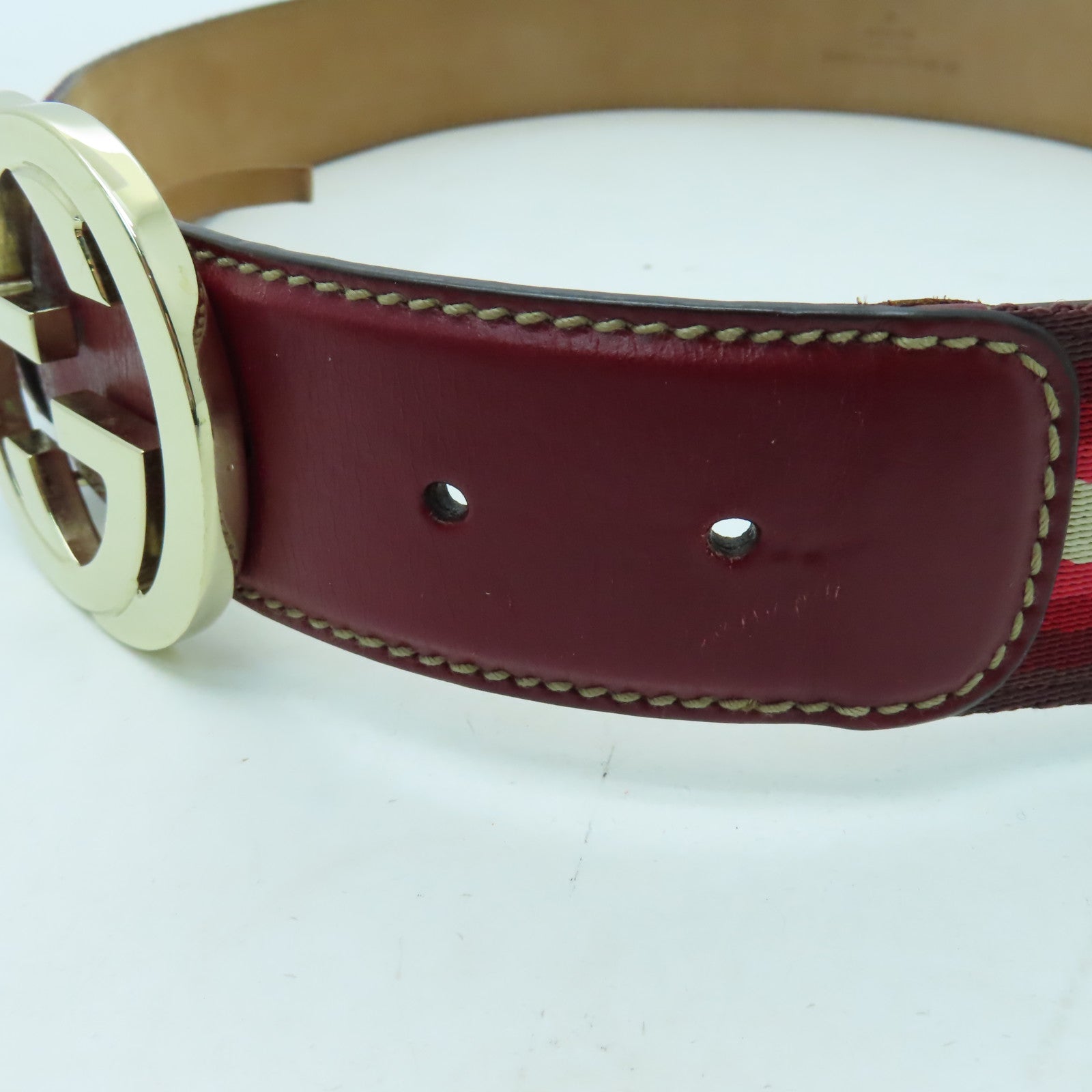 GUCCI 帆布Belt金扣皮帶紅色