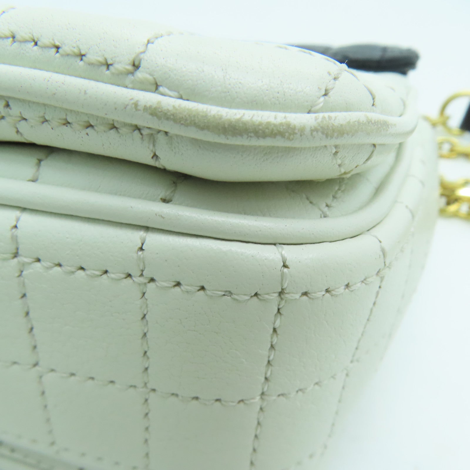 CELINE 羊皮皮革Chain Shoulder Bag金扣链带肩背袋白色黑色