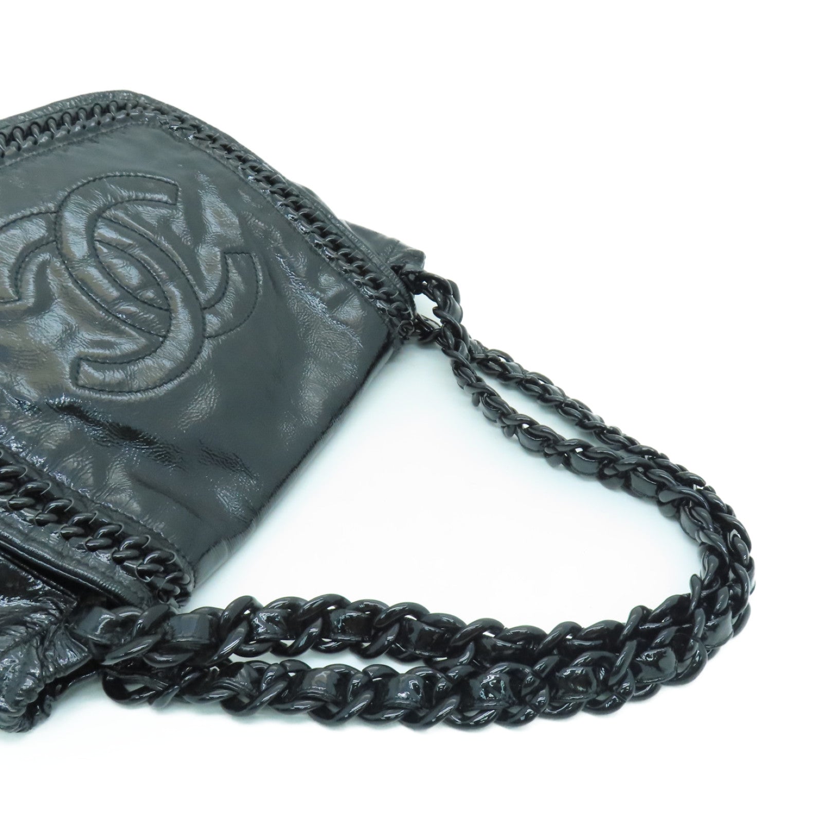 CHANEL 【激減優惠】漆皮皮革Chain Shoulder銀扣鏈帶肩背袋黑色