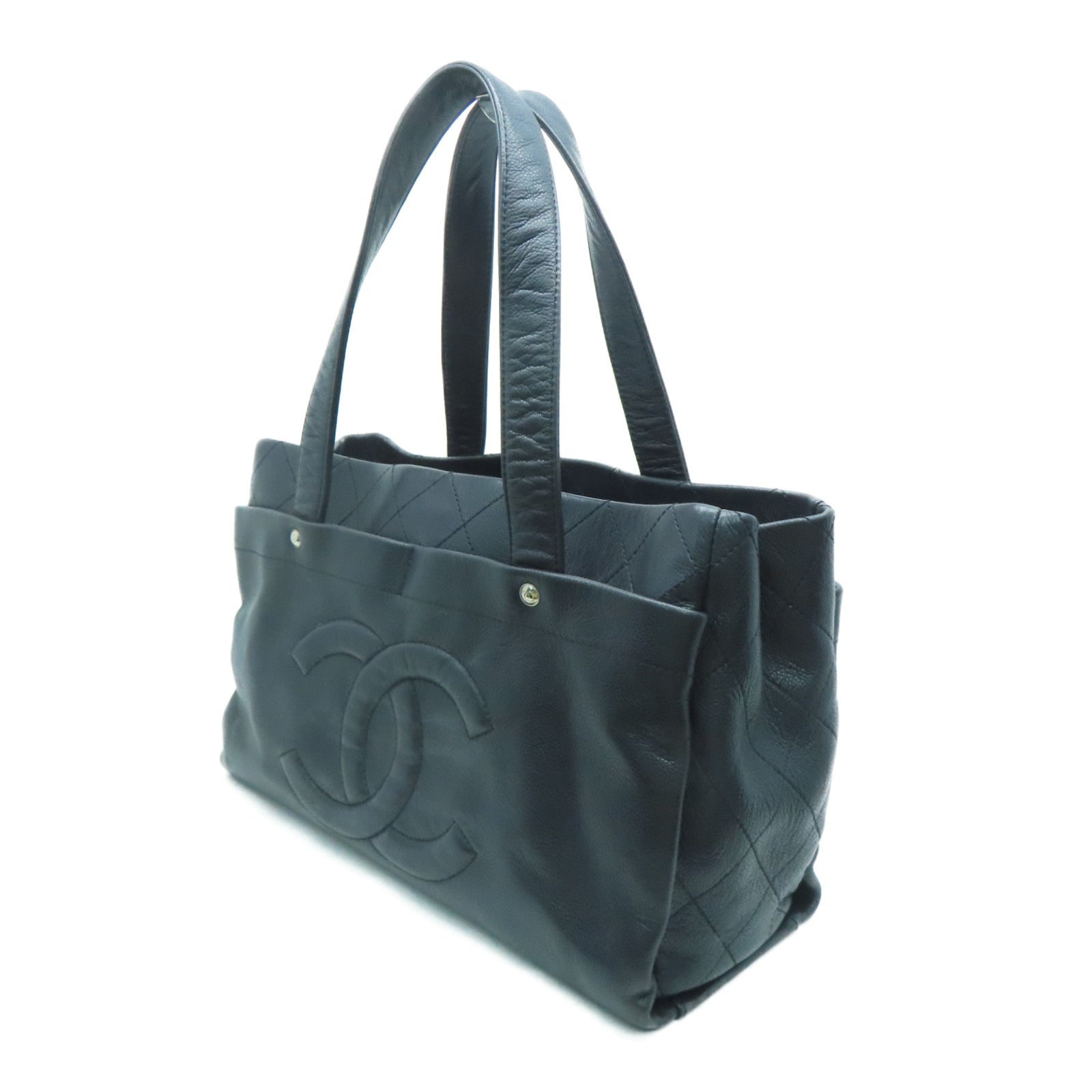 CHANEL 菱格牛皮皮革Shoulder Bag银扣肩背袋黑色