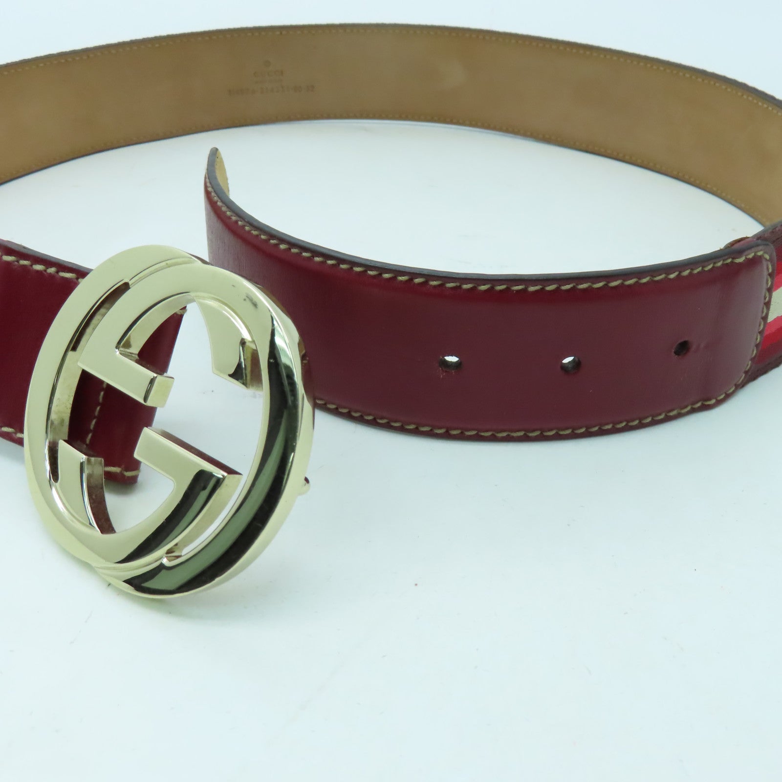 GUCCI 帆布Belt金扣皮帶紅色