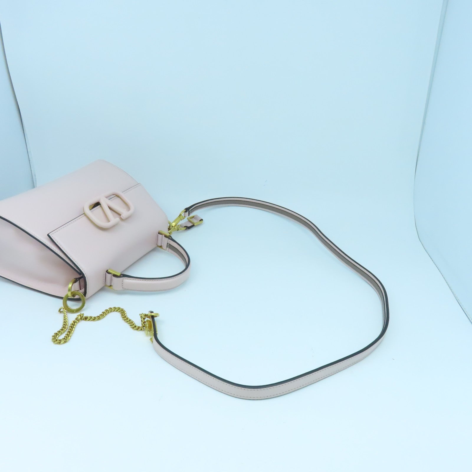 Valentino 【激減優惠】牛皮皮革Vsling Grainy Bag金扣手挽肩背兩用袋粉紅色
