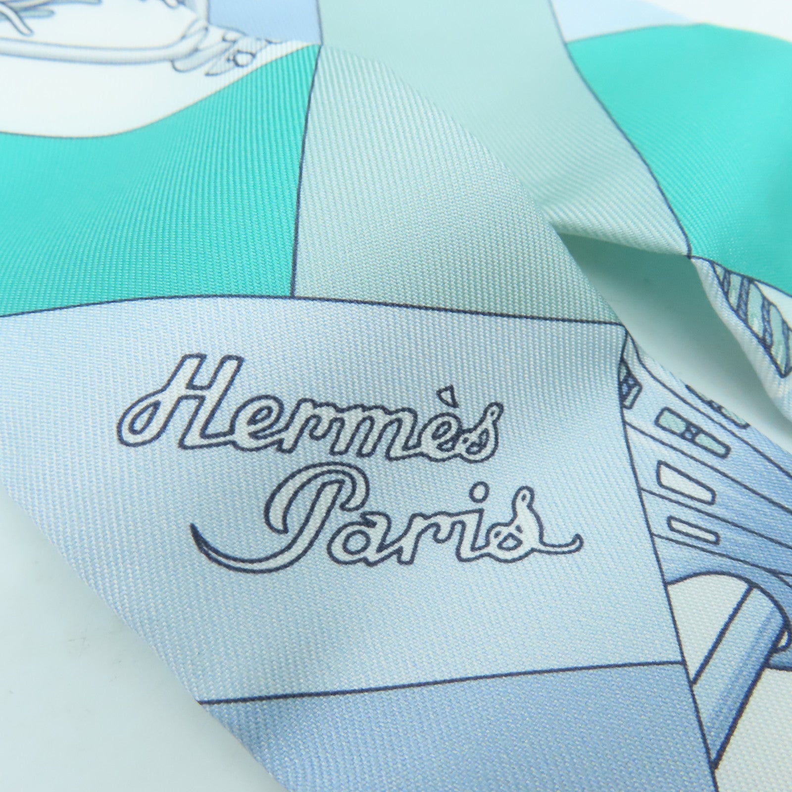 HERMES 絲質Twilly絲巾藍色
