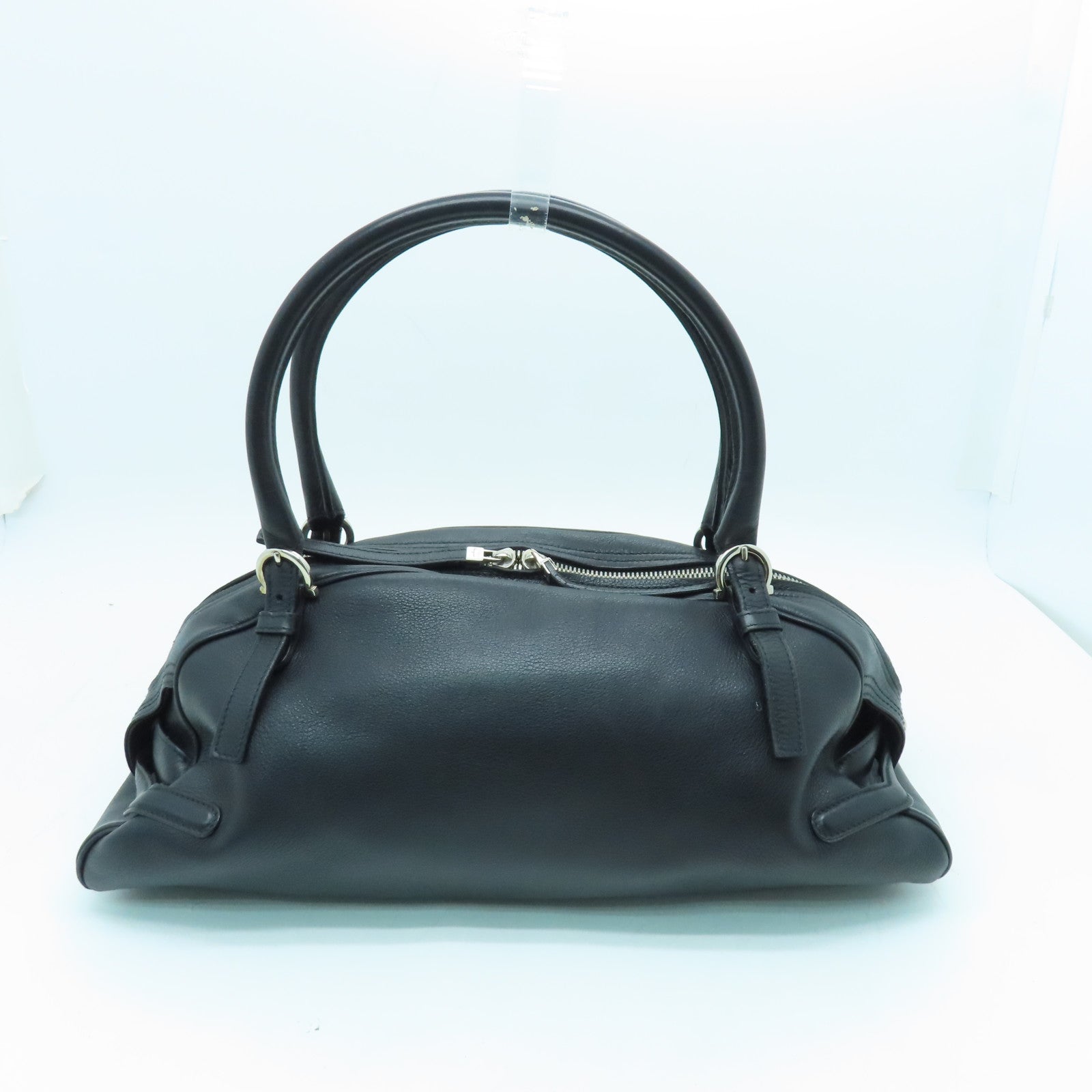 Salvatore Ferragamo Leather Handbag Silver Buckle Black