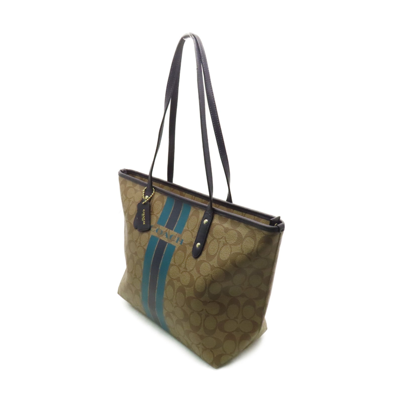 COACH 塗層帆布Tote Bag手挽袋啡色/藍色