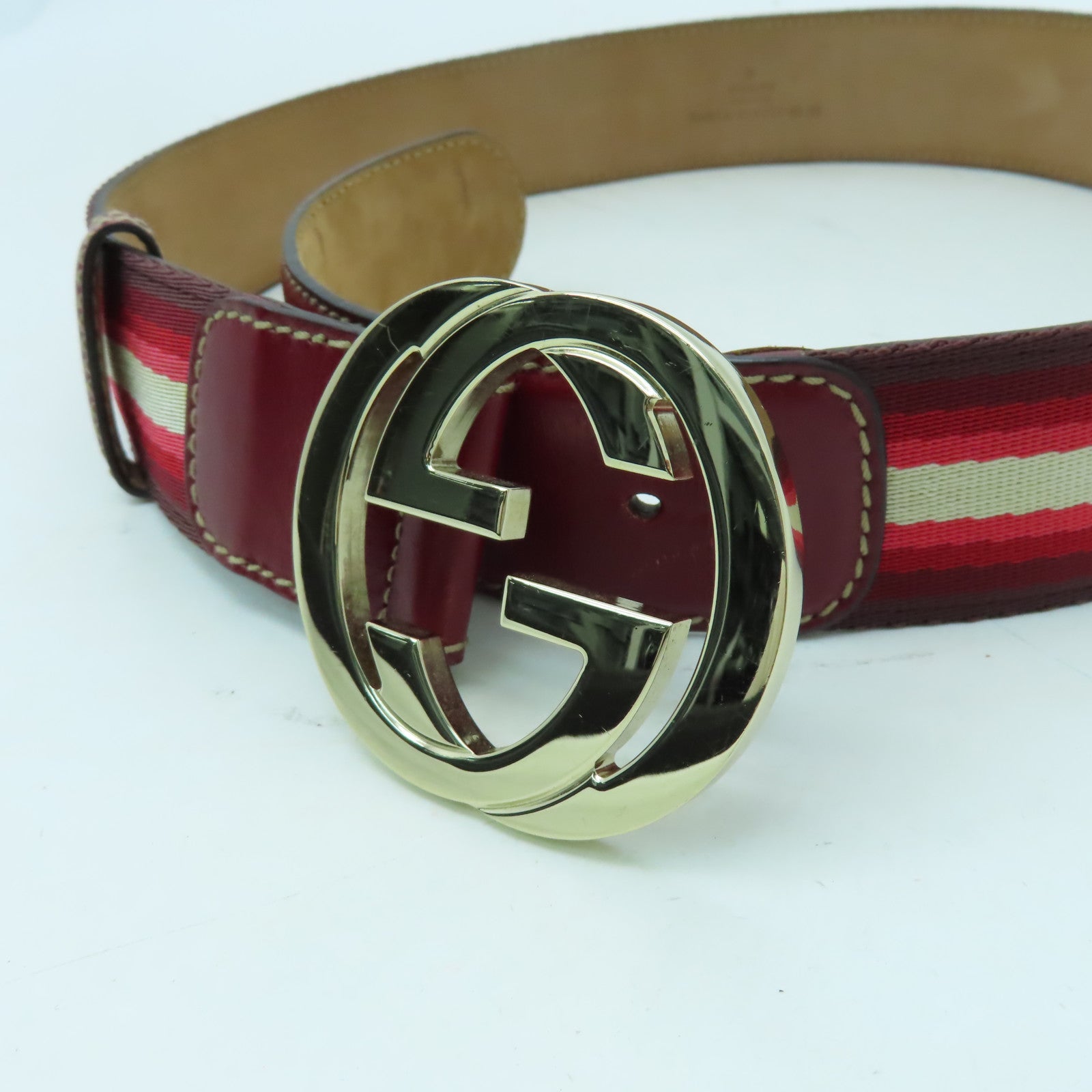GUCCI 帆布Belt金扣皮帶紅色
