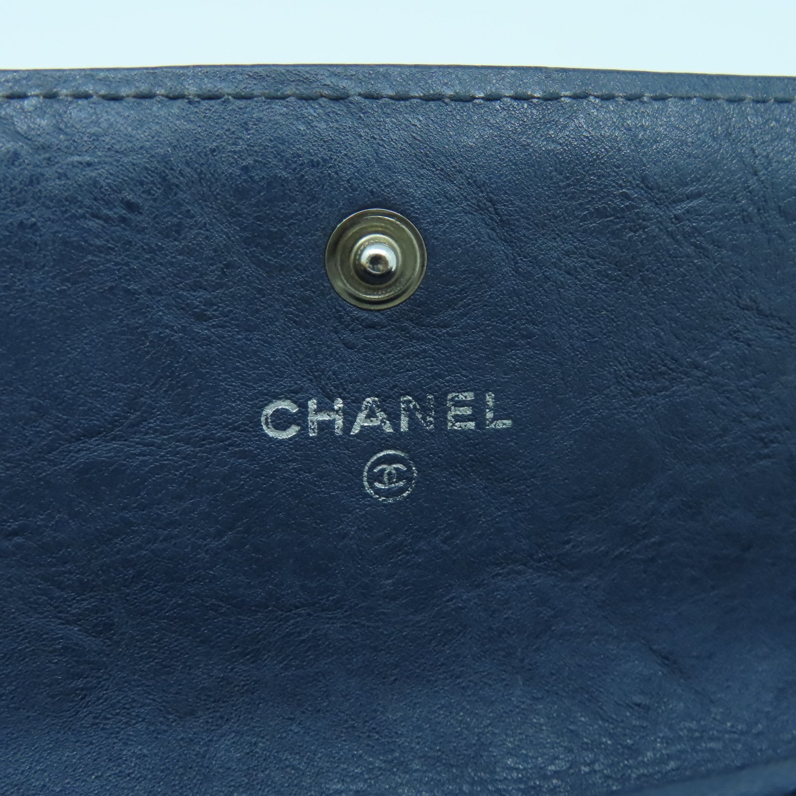 CHANEL 菱格牛皮皮革Boy Long Wallet銀扣長錢包藍色
